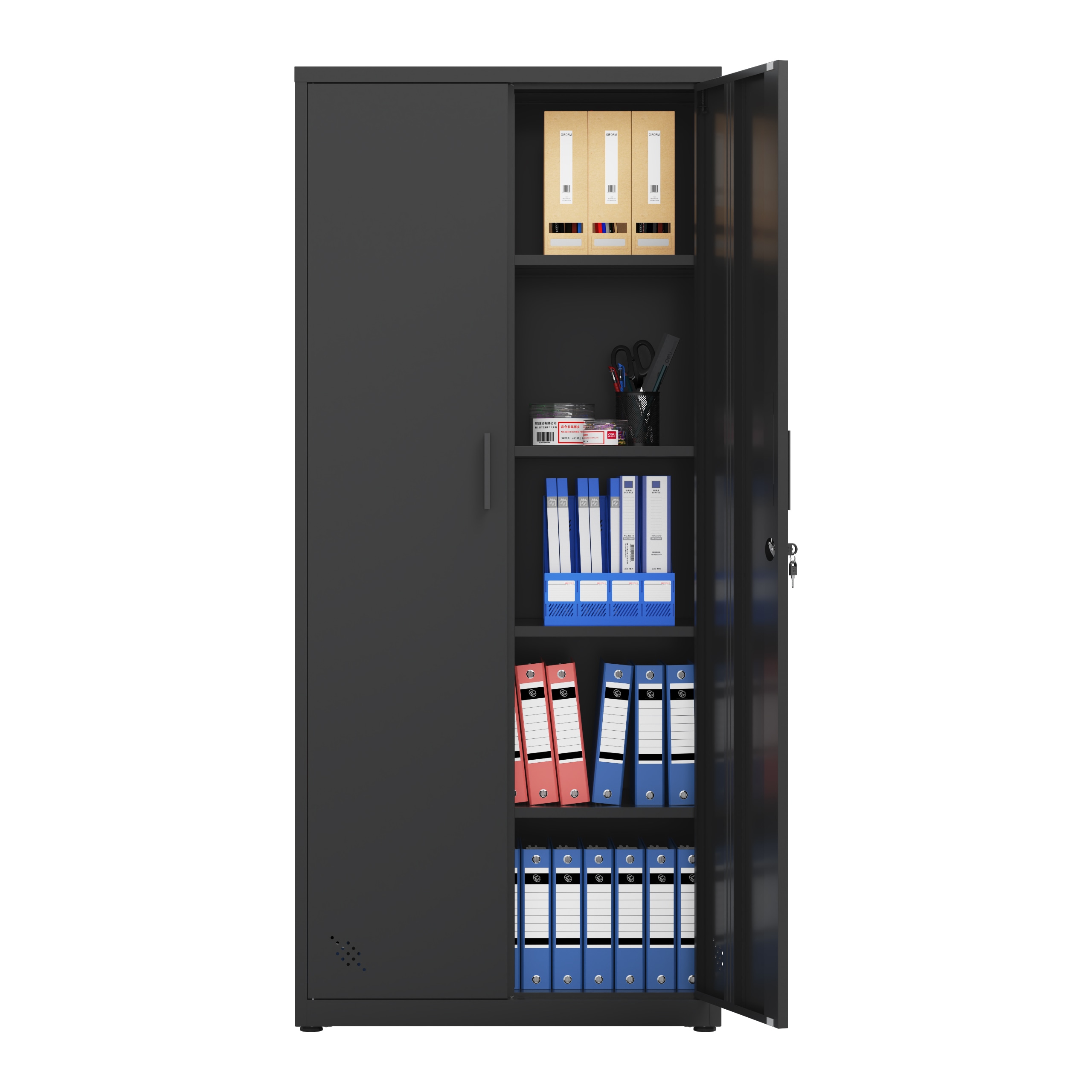 LOVMOR SF-Y-W252126639 High Storage Cabinet with 2 Doors and 4 Partitions to Separate 5 Storage Spaces Home  Office Design