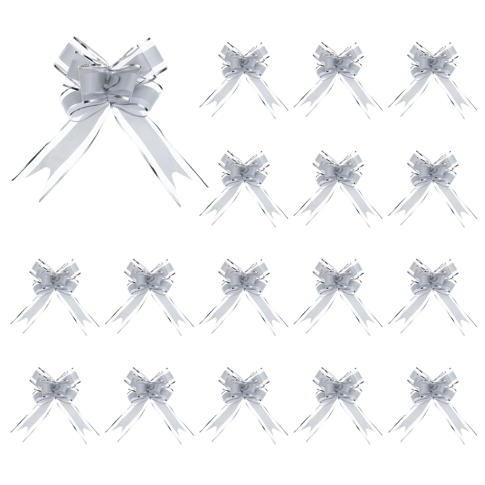 Unique Bargains 50pcs Silver Tone Pull Bows 5.9 Inches Wide Large Ribbon Gift Bows for Gift Wrapping Gift Basket Decor Wedding Parties Birthday Florist Packaging and Decoration