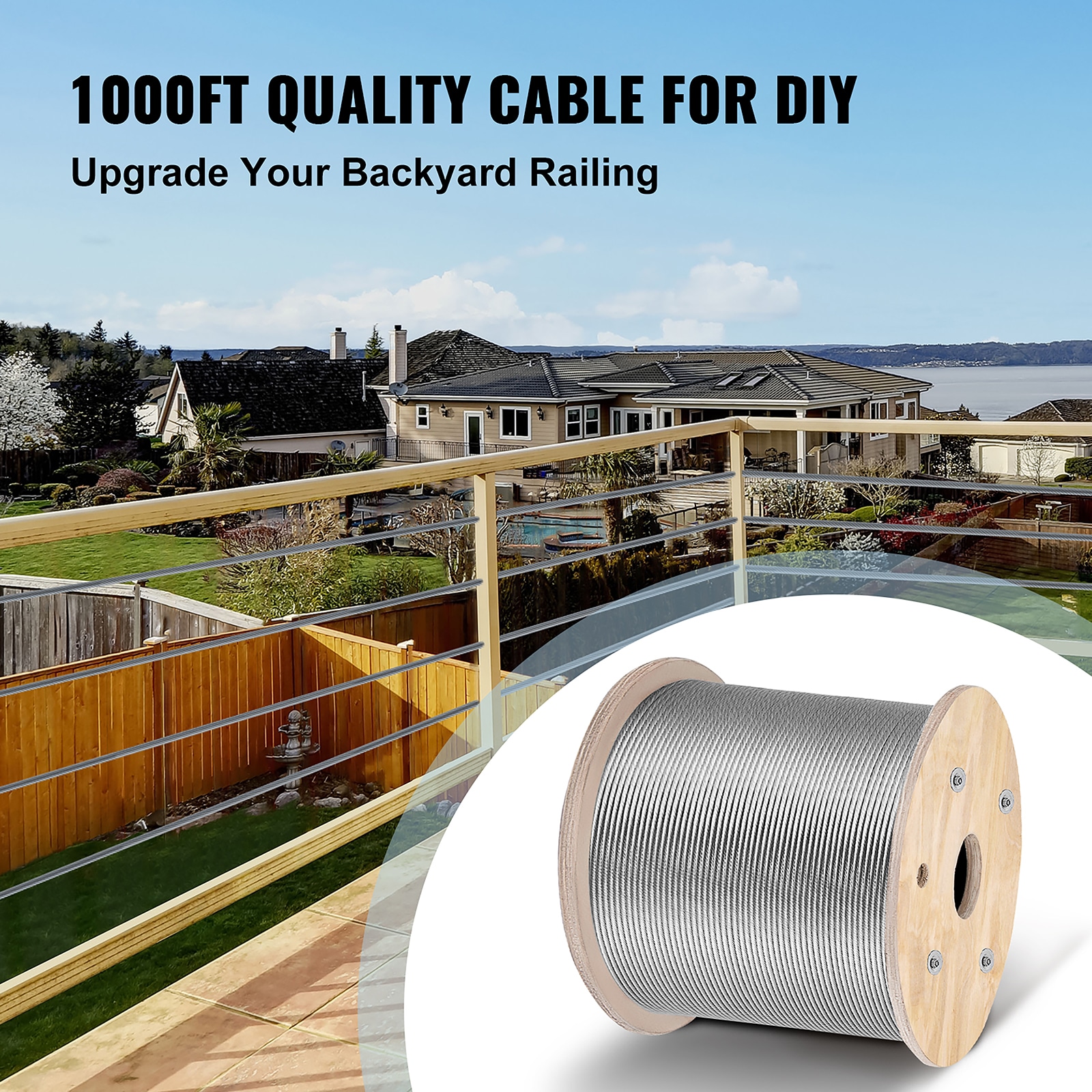VEVOR 1000-ft Silver Stainless Steel Cable