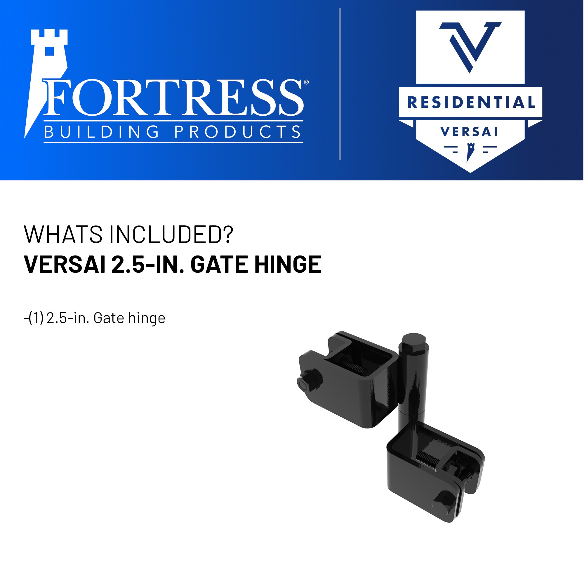 FORTRESS Versai 2.5 in Gloss Black Steel Fence Gate Hinge for Drive Gate Pair