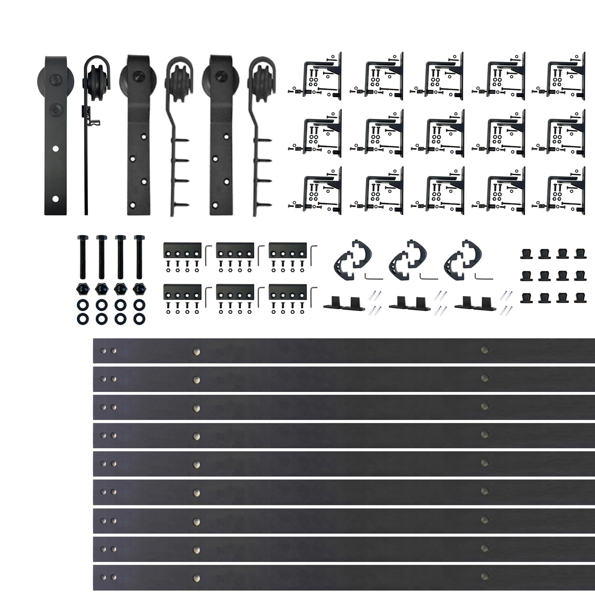 HOMACER YT7TGH216C 216-in Rustic black Black Indoor J-strap Triple bypass Barn door hardware kit