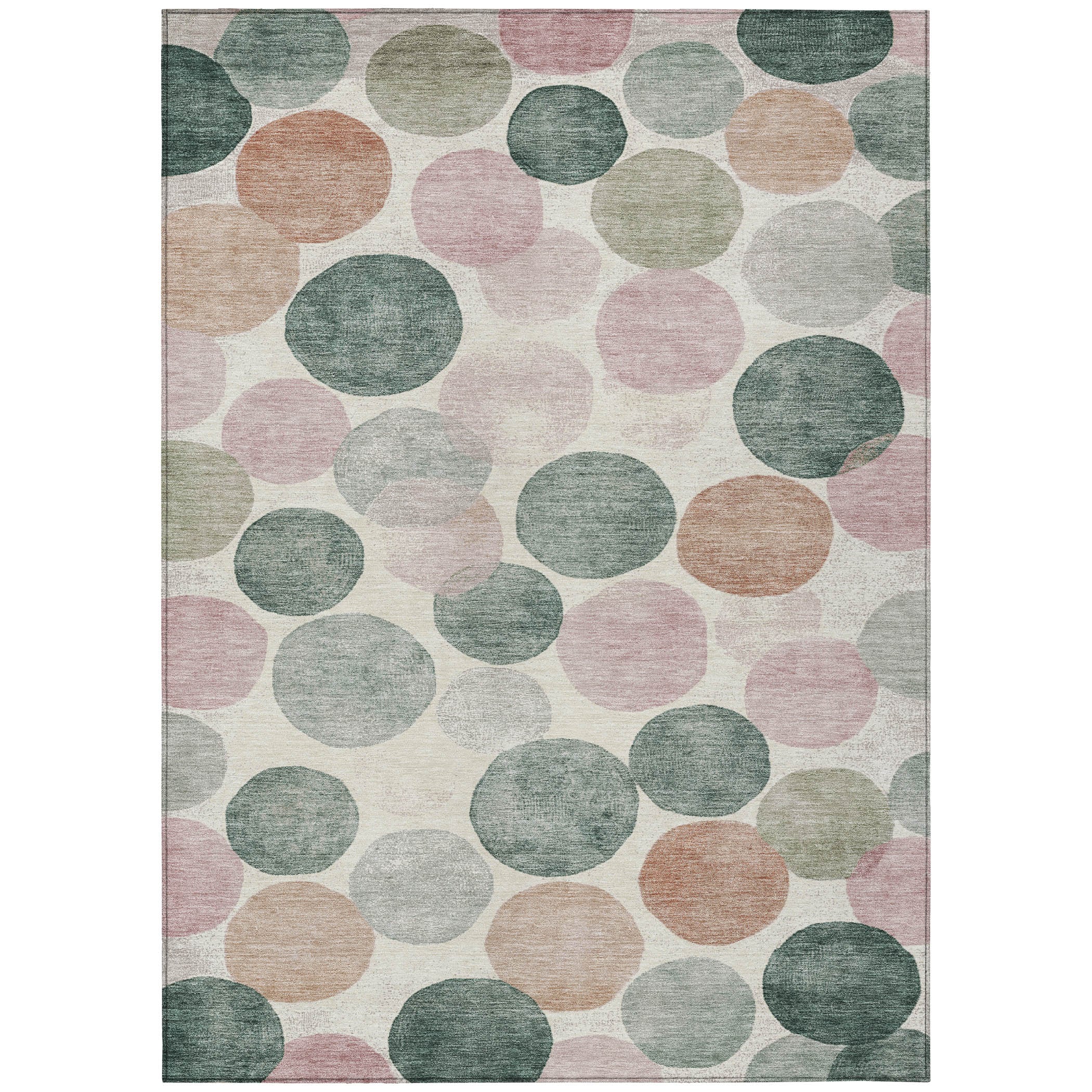 Salmon and Green Synthetic Rectangular Washable Area Rug