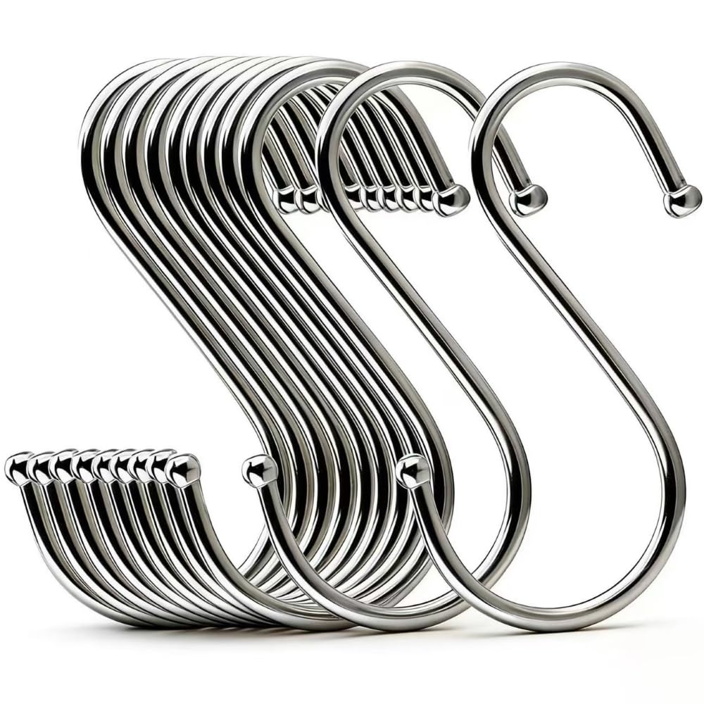 Oyezvary  16 Pack Extra Large S Shape Hooks 4.7 Inches Heavy Duty Multi Purpose Hangers for Kitchen Utensils Plants Bird Cages Curtains Towels