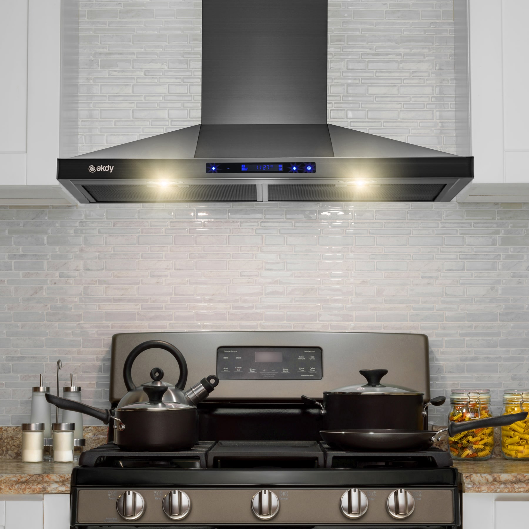 AKDY 30-in 217-CFM Convertible Black Painted Wall-Mounted Range Hood with  Charcoal Filter