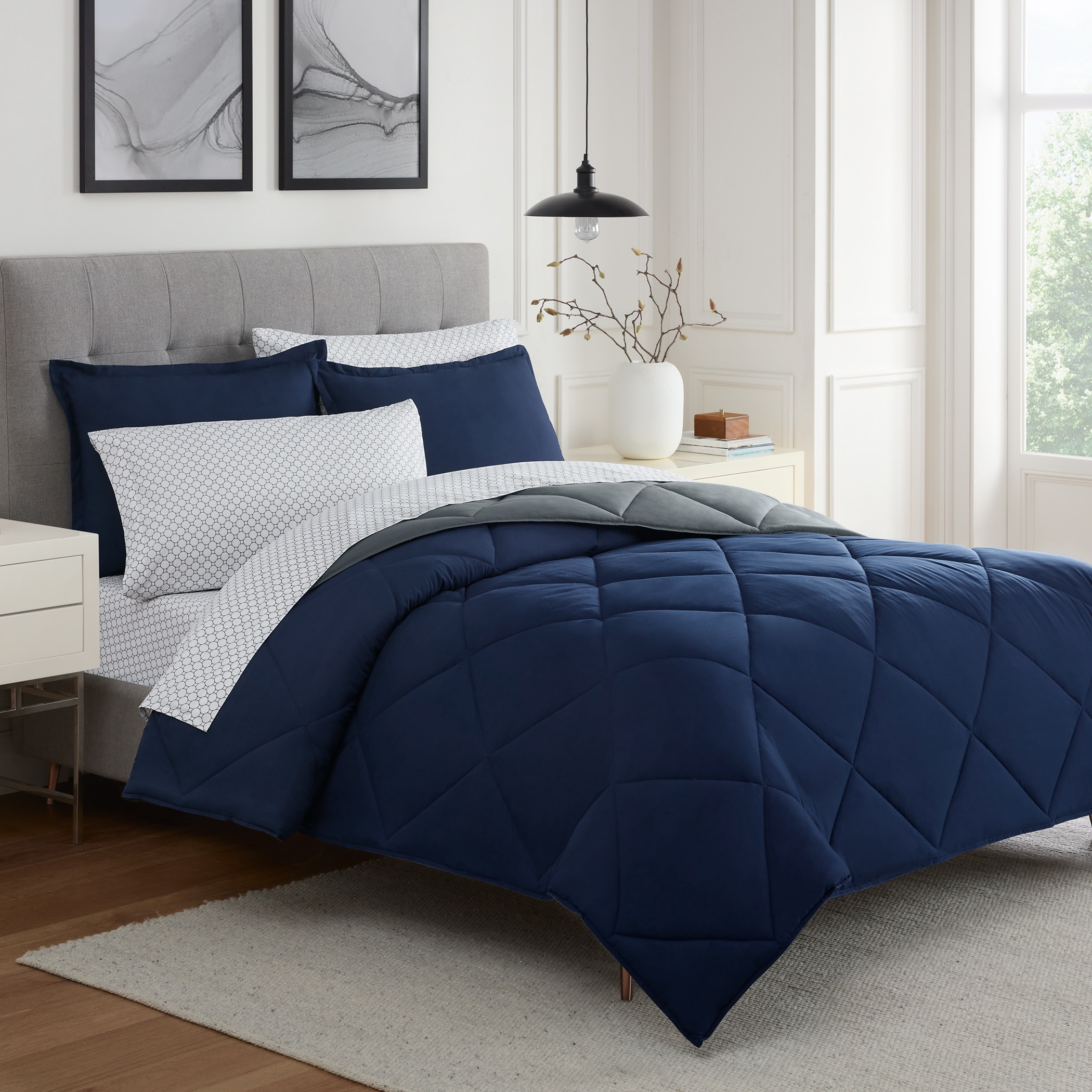 Eclipse 7-Piece Navy/Gray Full Comforter Set in the Bedding Sets ...