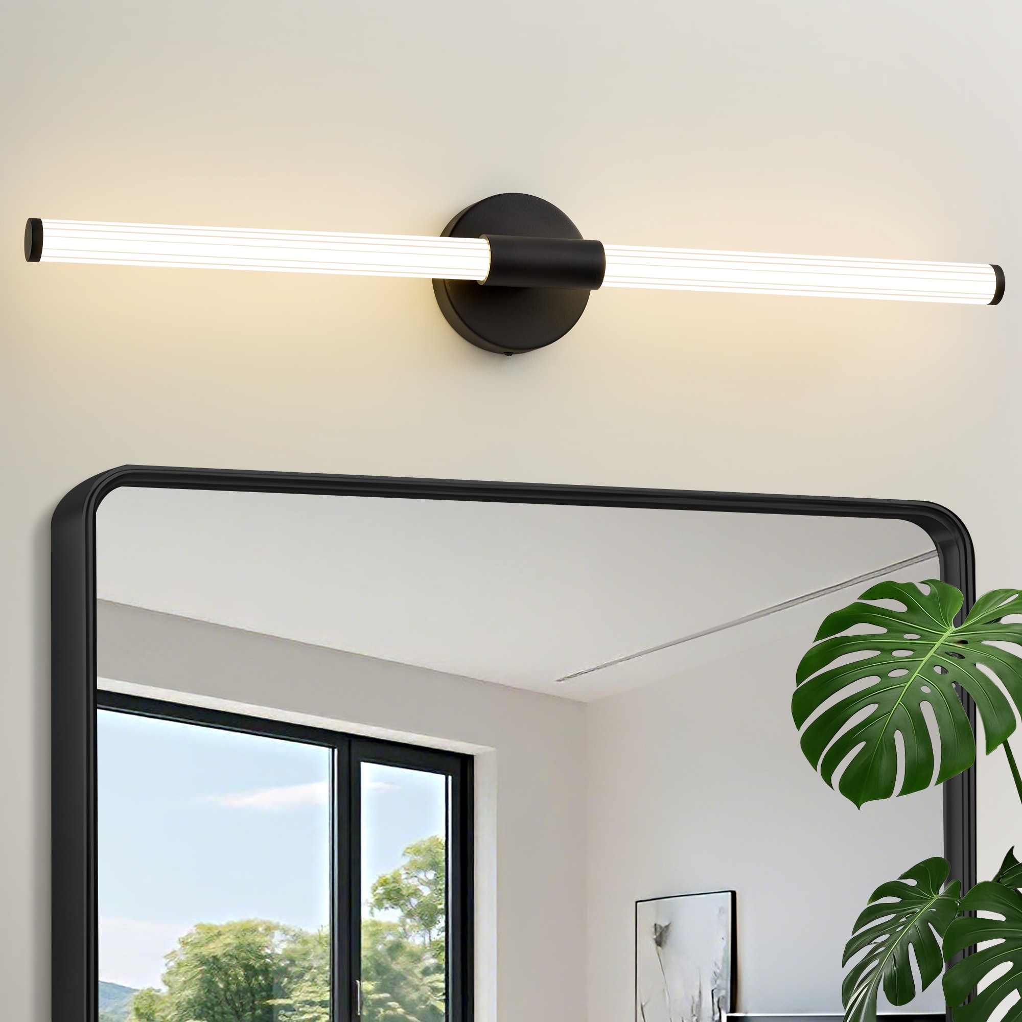 POWLIG - Wall sconces 29.92-in W 1 -Light Matte Black Hardwired Damp rated LED Wall Sconce