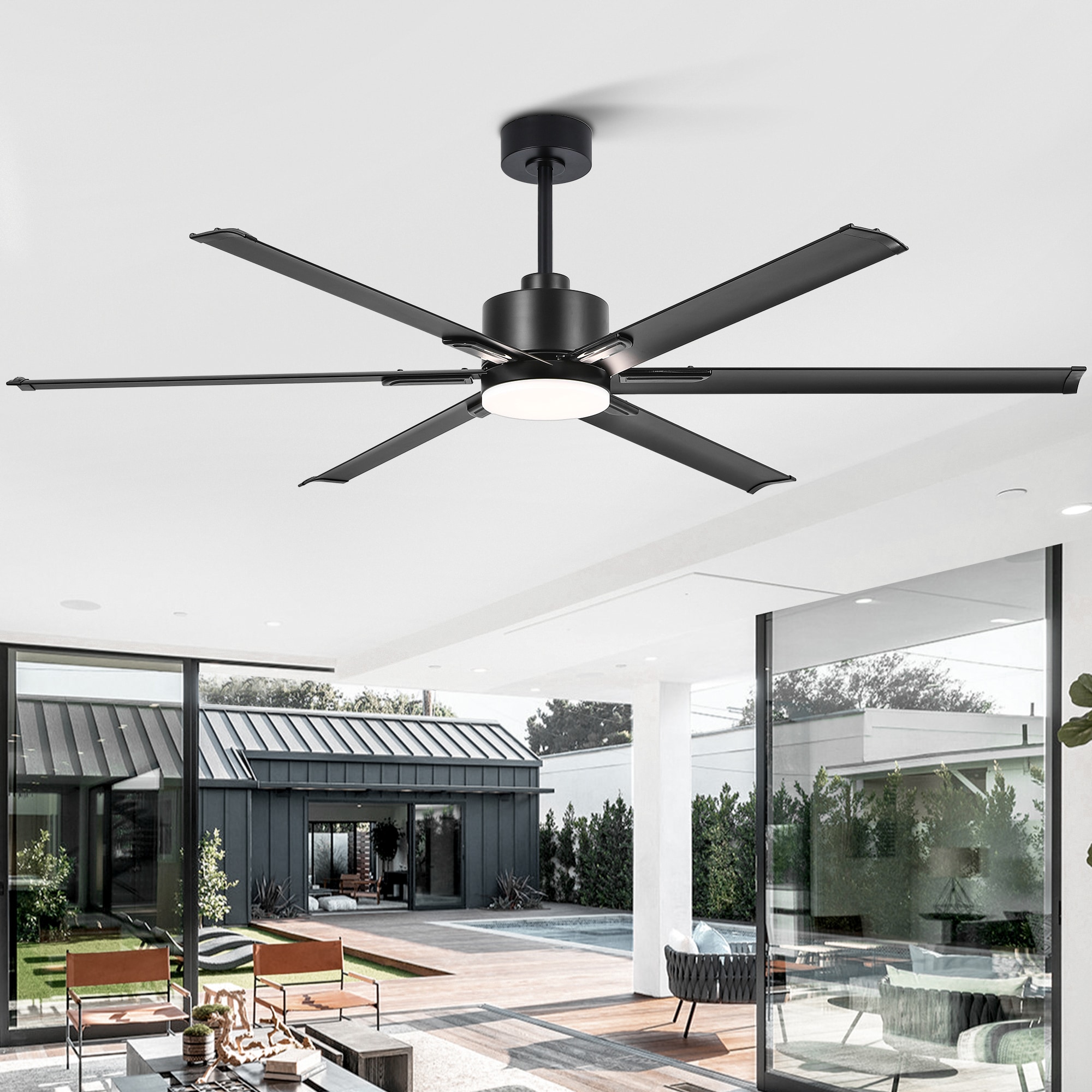 Breezary 32003-BK 72-in Color-Changing Integrated LED Black with Aluminum Blades Ceiling Fan With Light - Remote Included ( 6 -Blade )