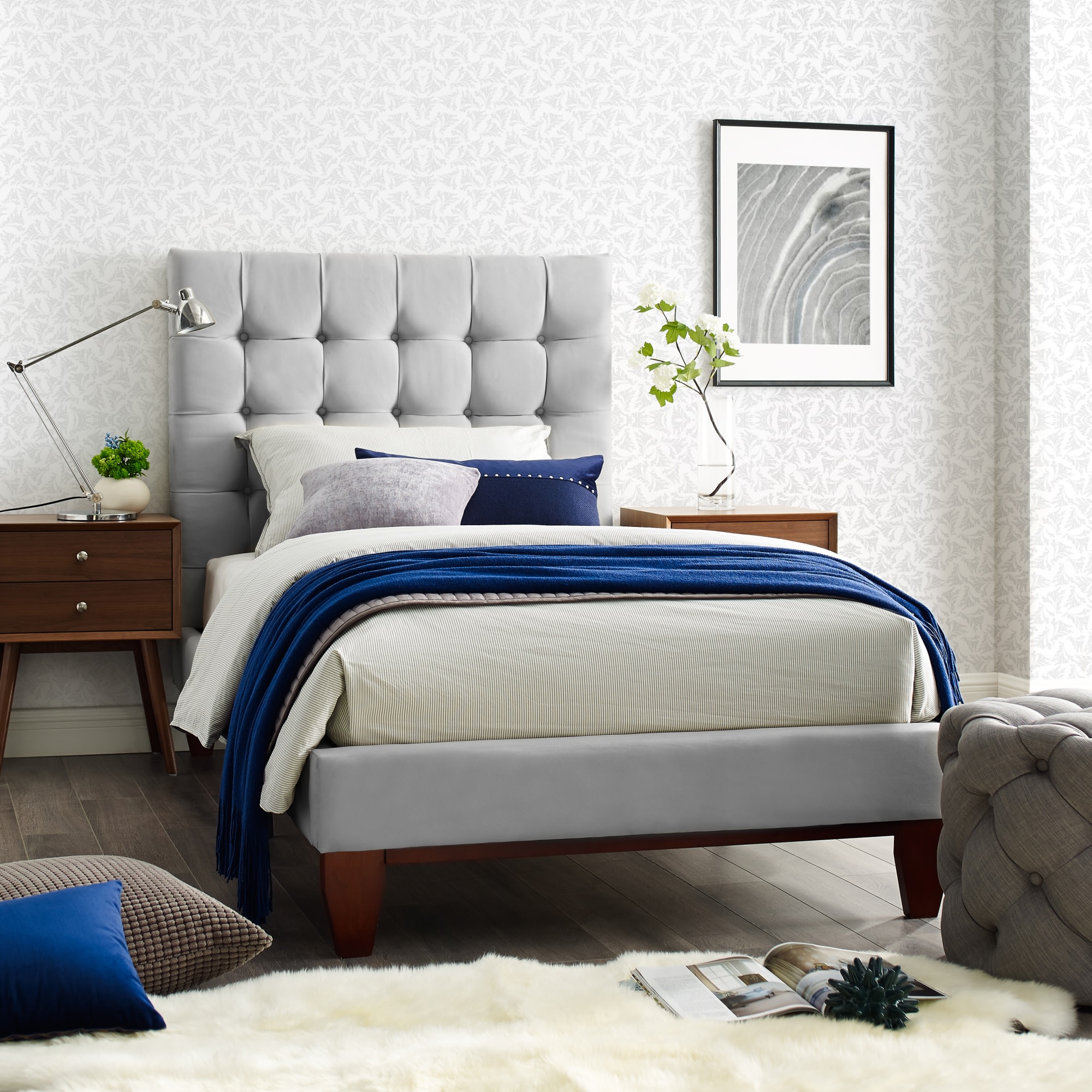 Inspired Home Alaric Light Grey Twin Wood Bed Frame in the Beds ...