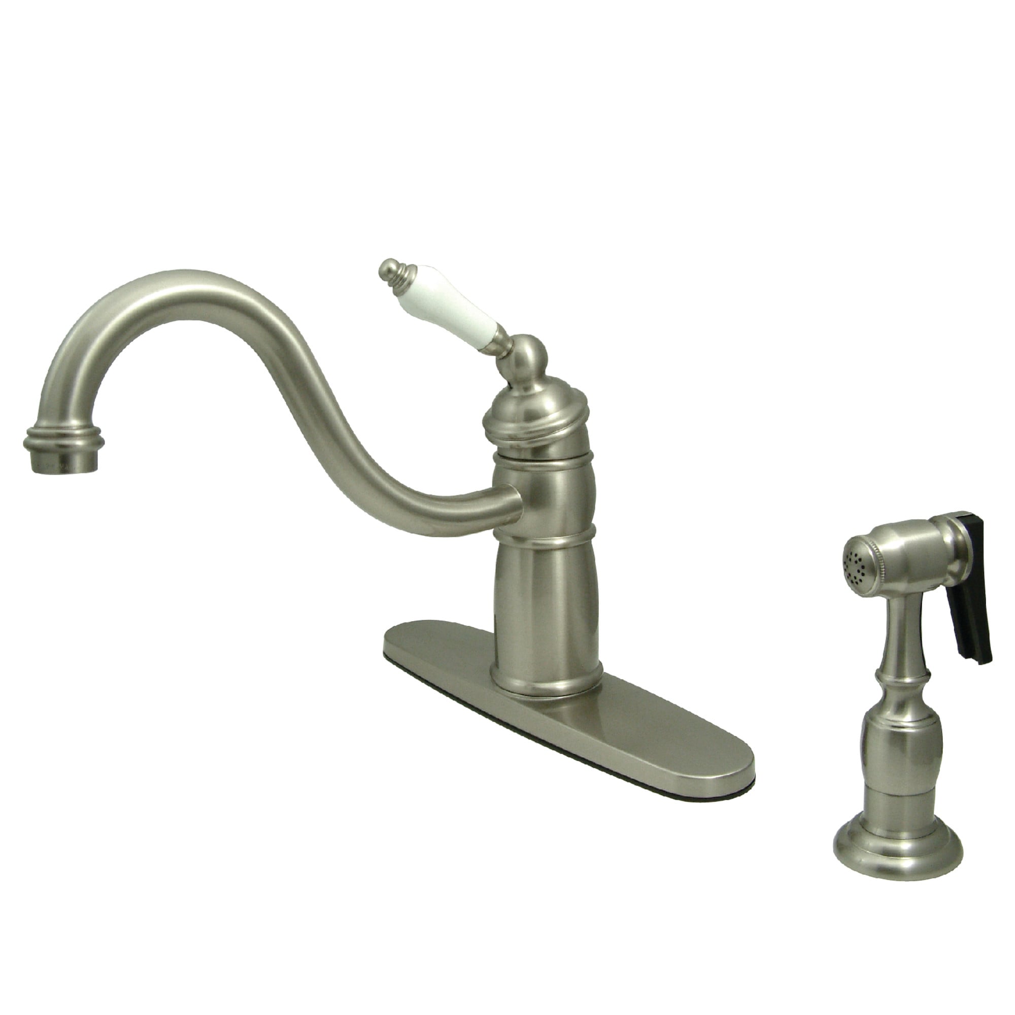 Elements of Design EB1578PLBS New Orleans Satin nickel Single Handle Deck-mount Kitchen Faucet ( Deck Plate Included ) ( Side Sprayer Included )