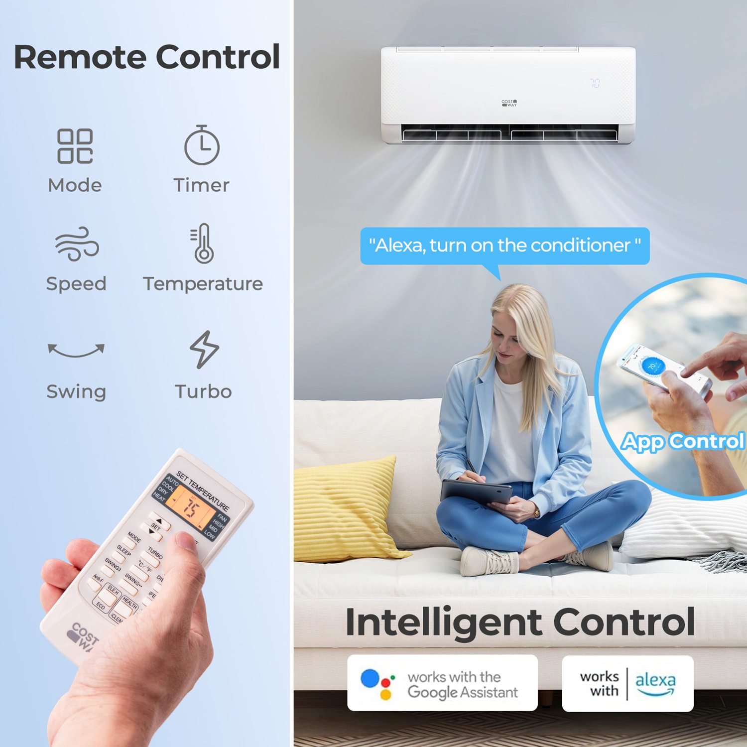 Costway  9100BTU Wifi Enabled Mini Split AC 20.5 SEER2115V Inverter Air Conditioner White Sansujyuku sansujyuku.com