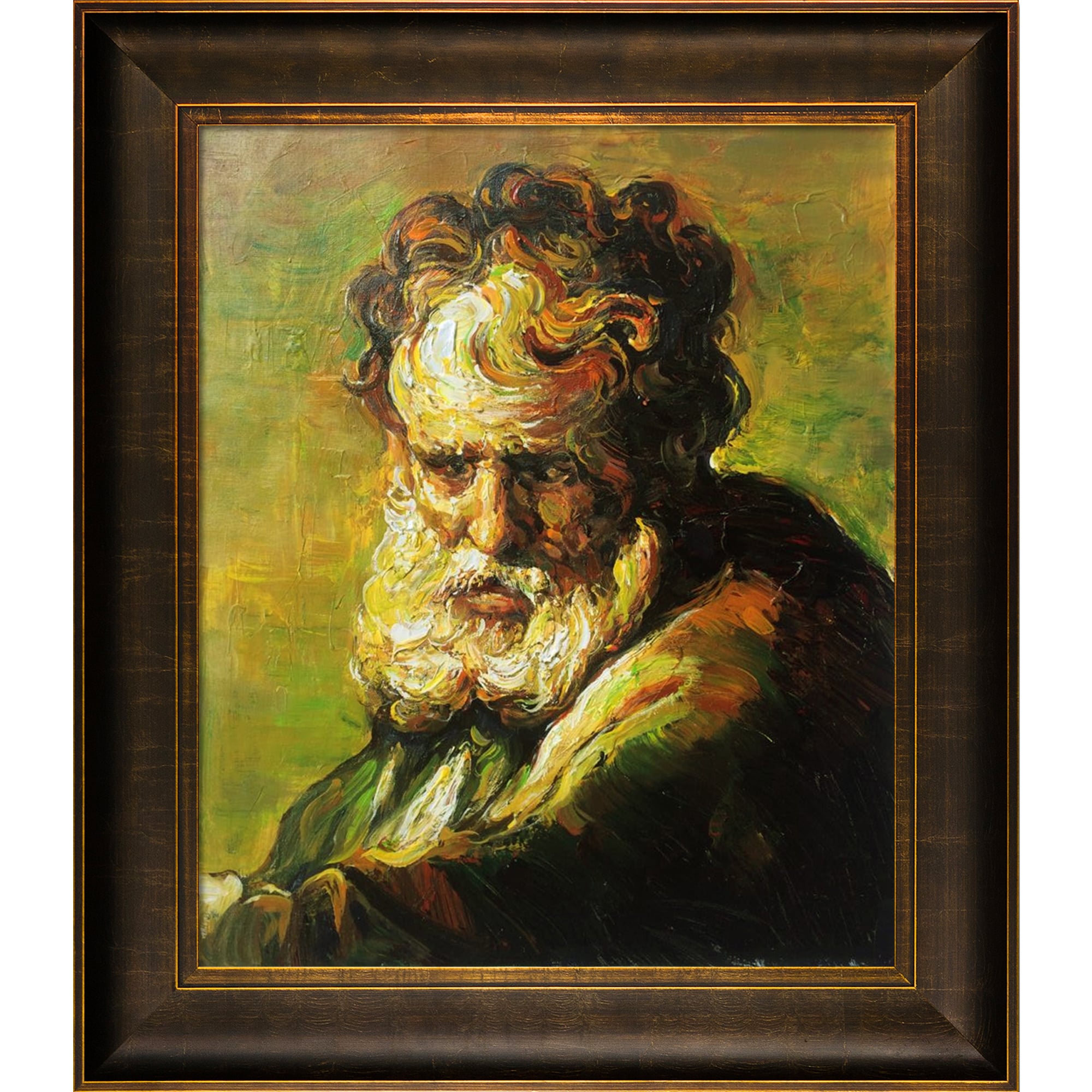 La Pastiche 688576501925 A Bust of an Old Man Rembrandt Bronze/Brown Wood Framed 26.5-Inches H x 30.5-Inches W Figurative Canvas Hand-Painted Painting