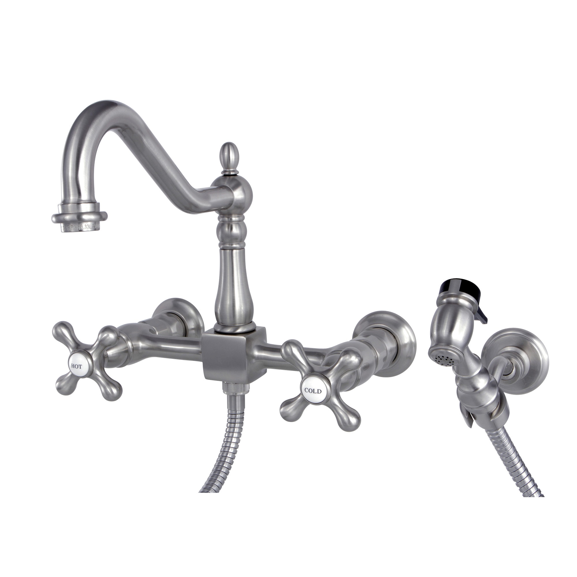 Elements of Design ES1248AXBS Satin nickel Double Handle Wall-mount Bridge Kitchen Faucet ( Side Sprayer Included )