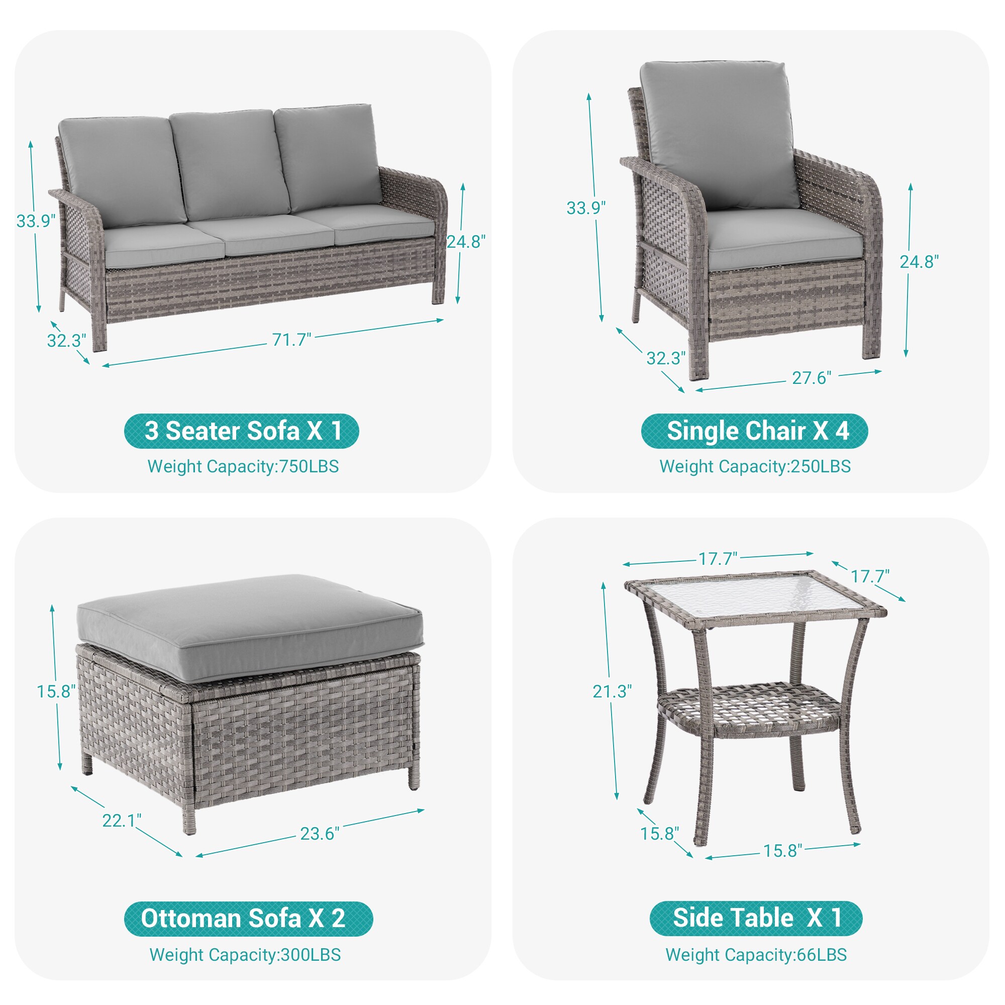 Sonkuki SD-PS-155HGY-S2T2 Patio-Conversation-Sets - View #3