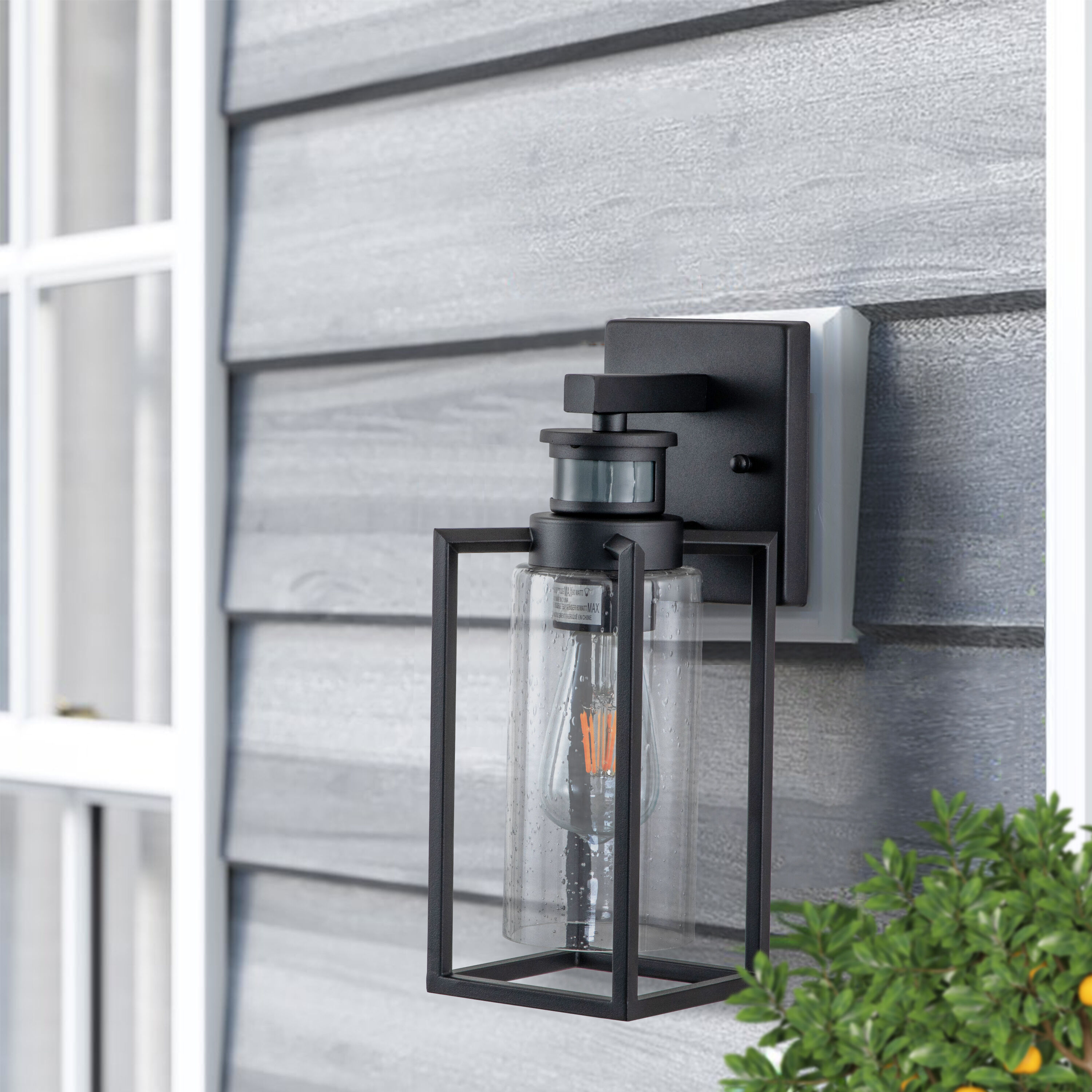 Matte Black Motion Sensor Outdoor Wall Lantern with Clear Glass