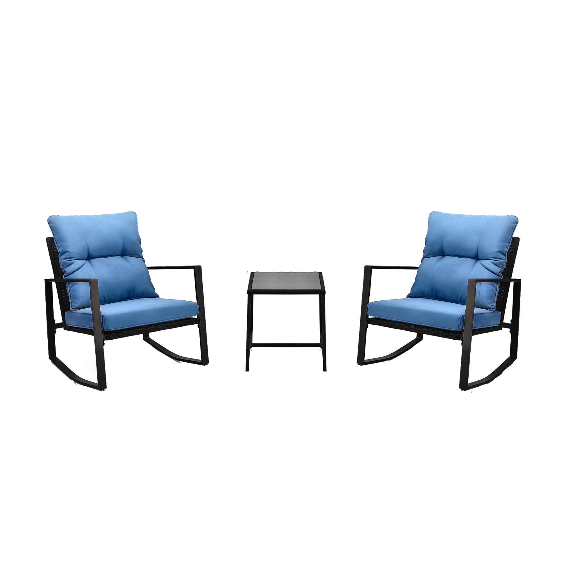AHIOU HOME ZAAHG-P175018SF 3 -Piece Rattan Patio Conversation Set with Blue Cushions