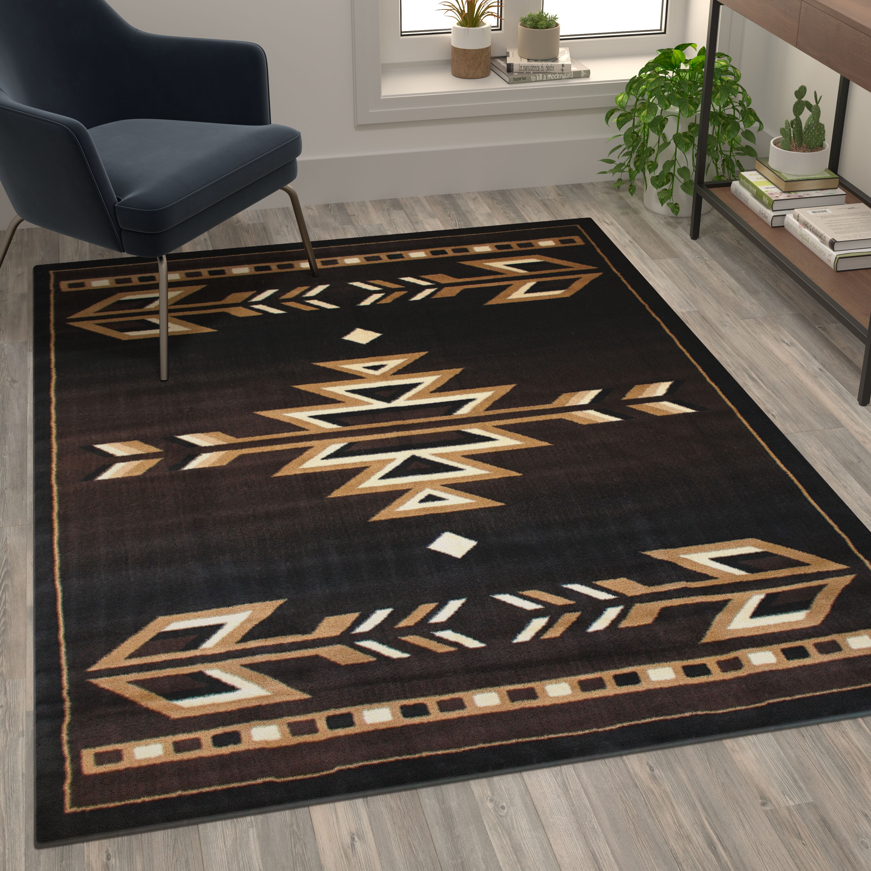 Reversible Rectangular 5' x 7' Black Spot Synthetic Area Rug