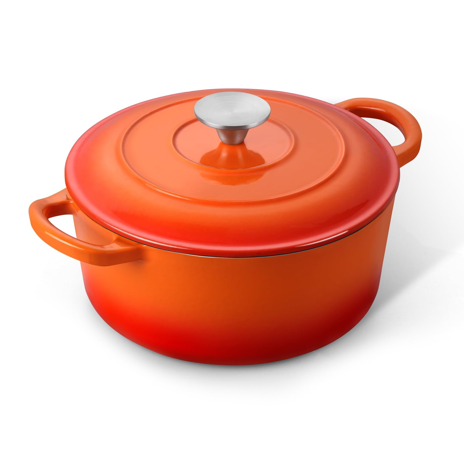 JVFCXXV  3 Qt Enameled Cast Iron Dutch Oven with Lid Orange Induction and Oven Safe Small Round Pot for Baking Braising Stews and Roasting