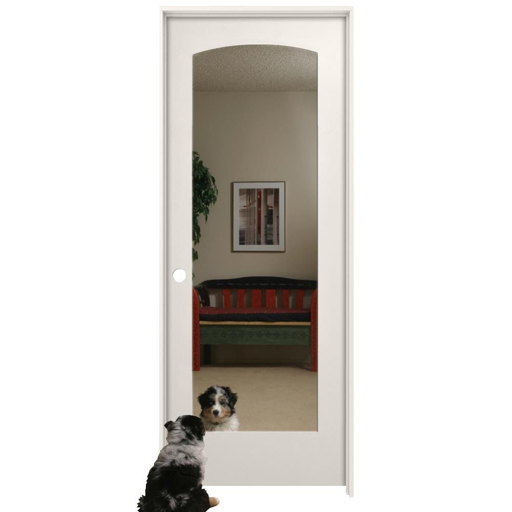 American Building Supply LO968269 24-in x 80-in White Solid core Mirror/Panel Mirrored glass Right hand Smooth Prefinished MDF Flat Jamb Single Prehung Interior Door