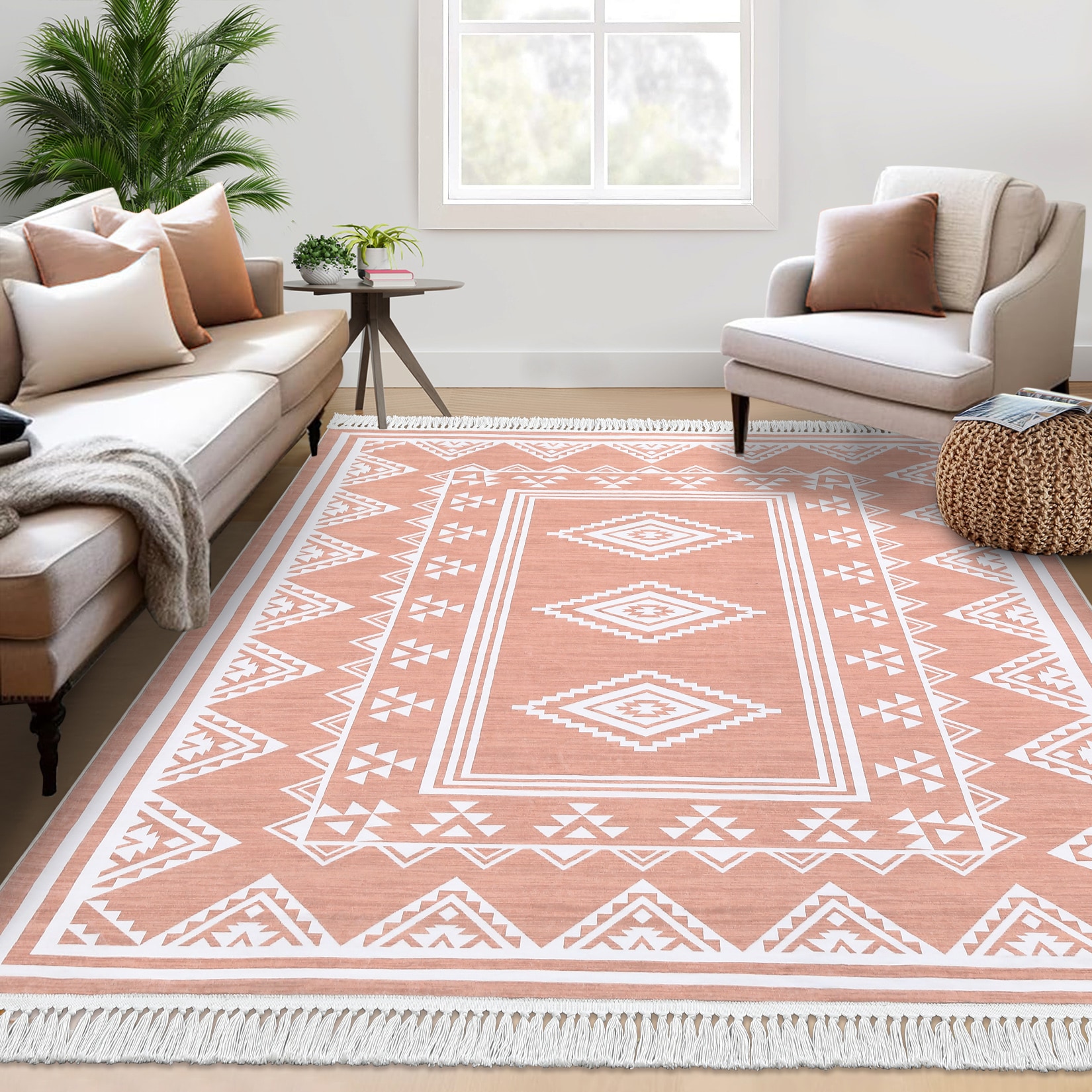 Garvee YXY-LO-PHO-14AL93JZ 5 x 7 (ft) Knotted Wool Pink Rectangular Indoor Geometric Moroccan Machine washable Area rug