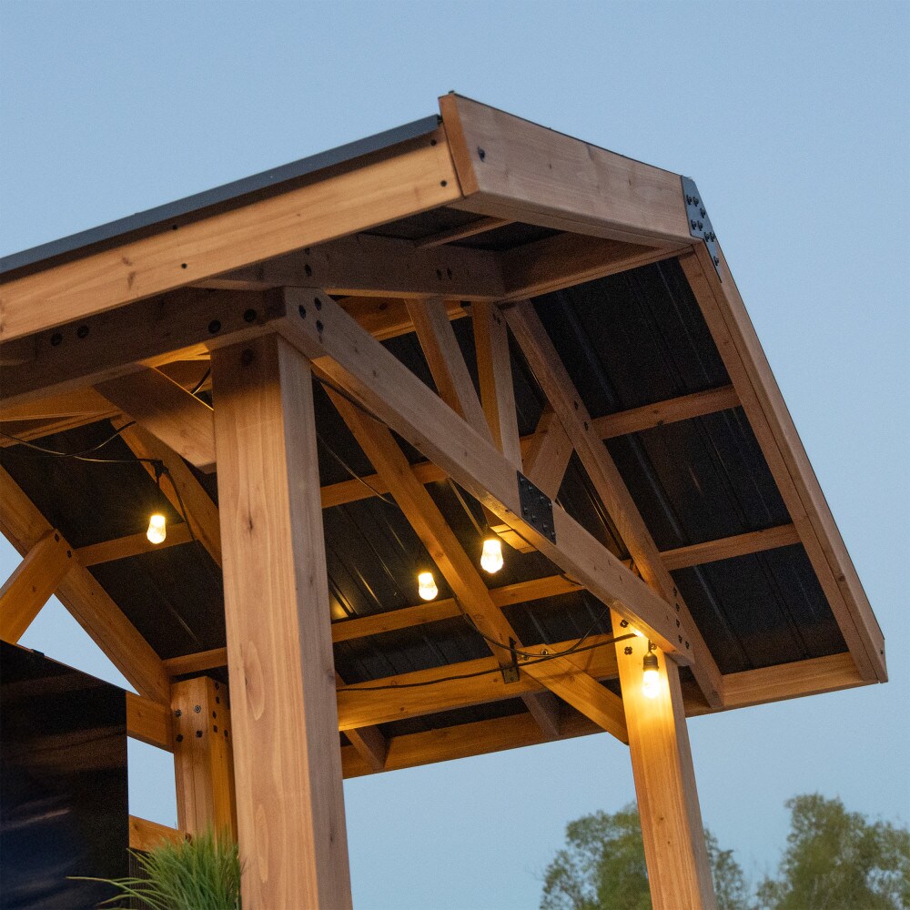 Palisade Cedar Wood Outdoor Bar with Galvanized Steel Roof