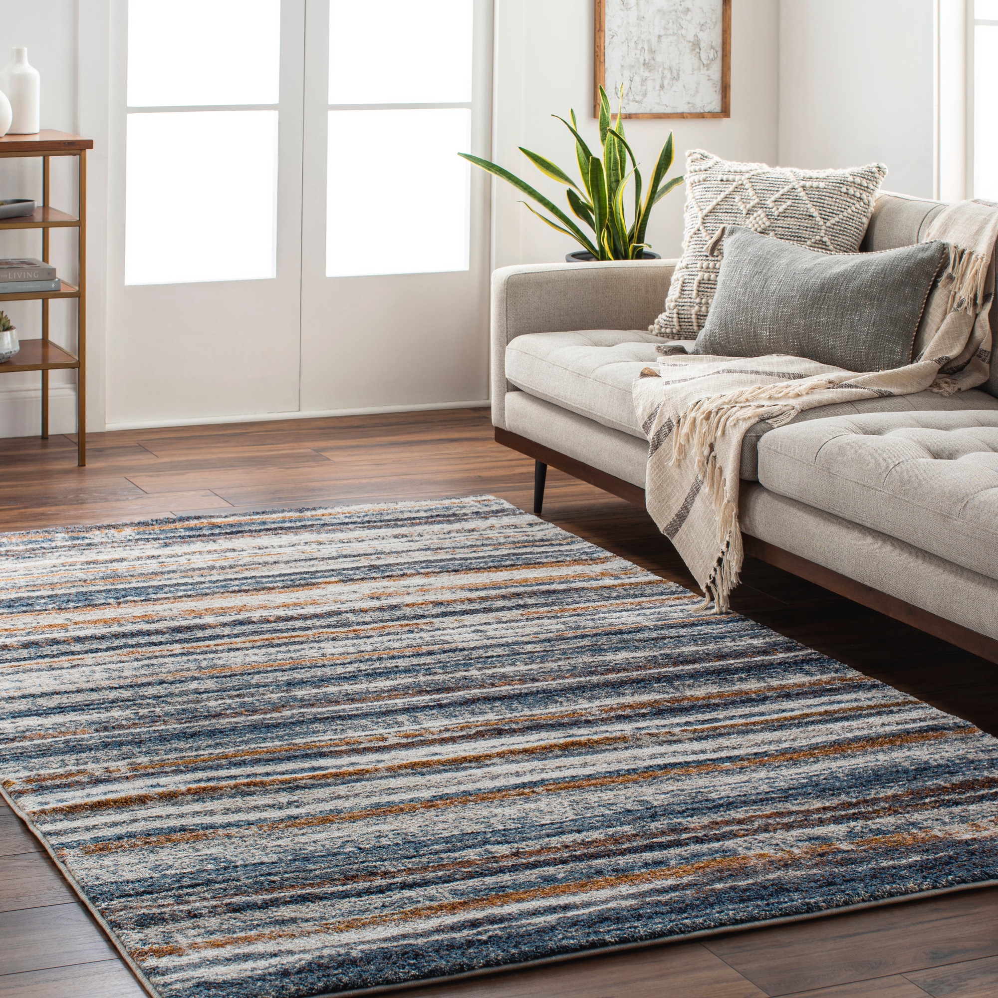 Modern Tuscany Blue High Pile 8' x 10' Synthetic Area Rug