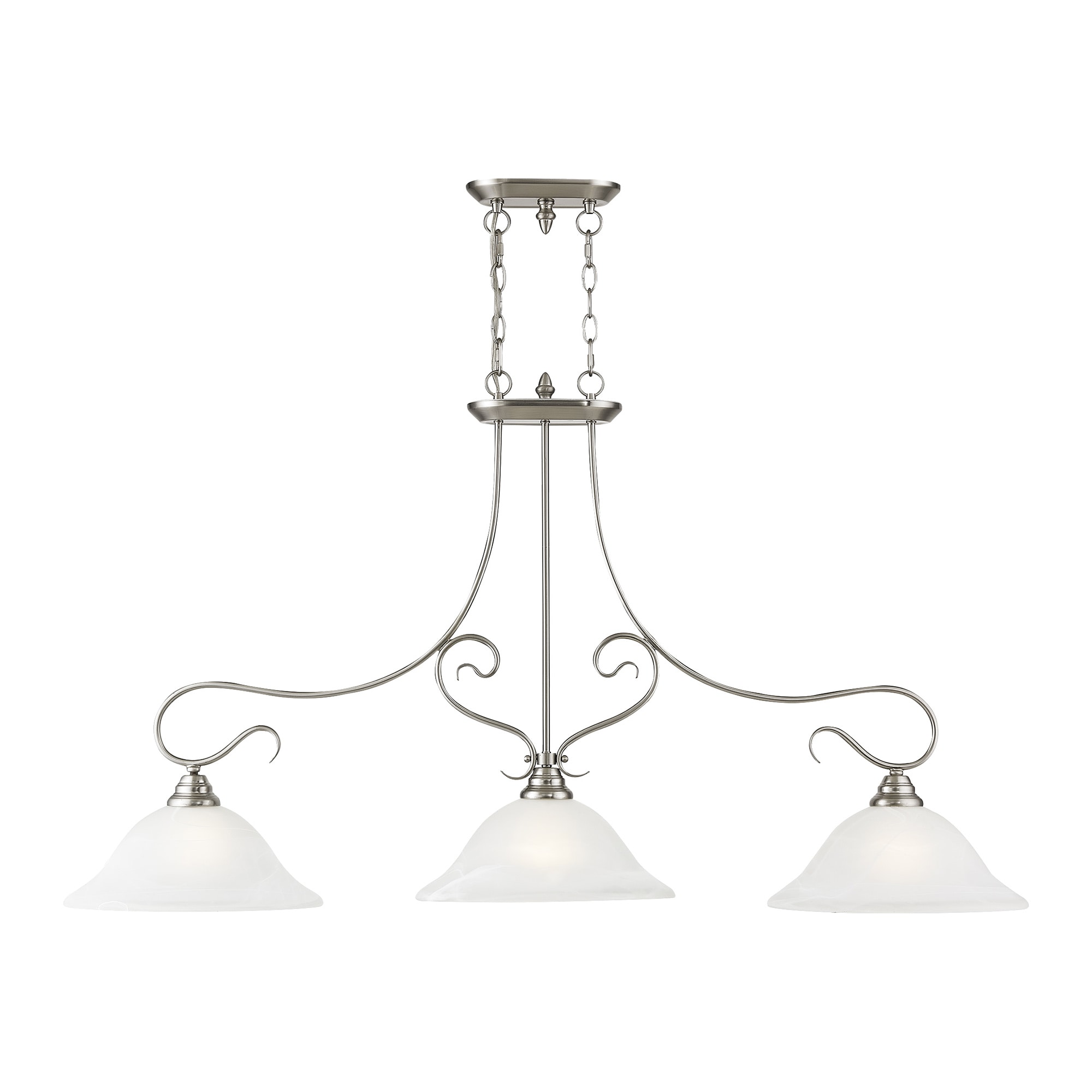 Livex Lighting 6108-91 Coronado 3 -Light Brushed nickel Transitional Alabaster glass Bell Large Hanging Kitchen island light