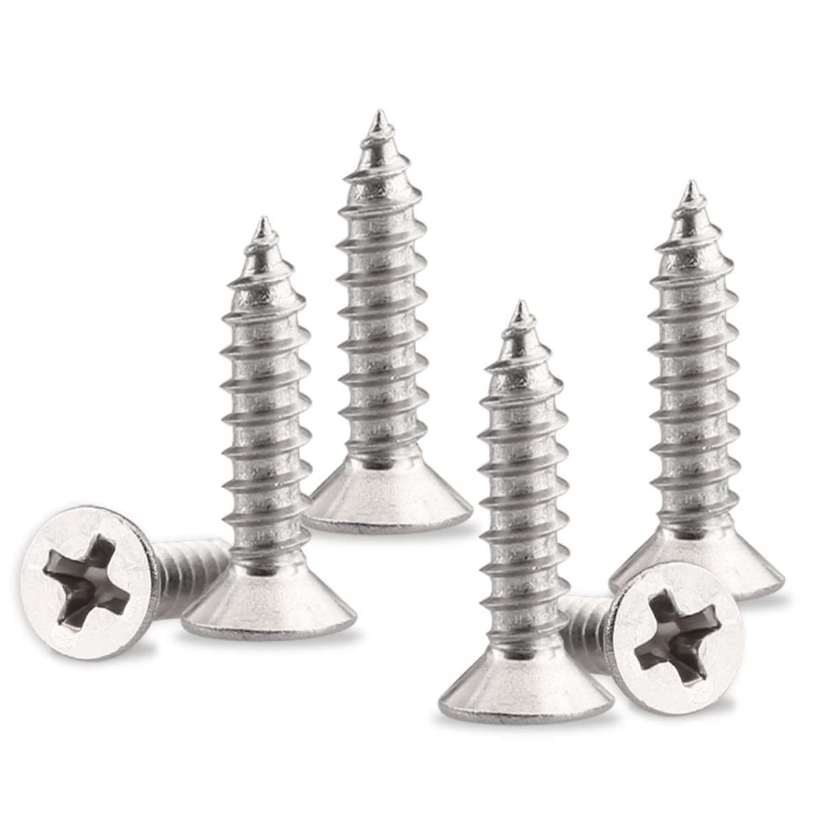 KIWDZFU  Number Six X Five Eighths Stainless Steel Wood Screw Flat Head Self Tapping Screw Pointed Tail Full Thread 100 Pieces