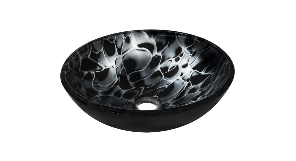 Novatto NOHP-G012 Tartaruga Glass Vessel Round Modern Black/Silver Bathroom Sink ( 16.5-in x 16.5-in )