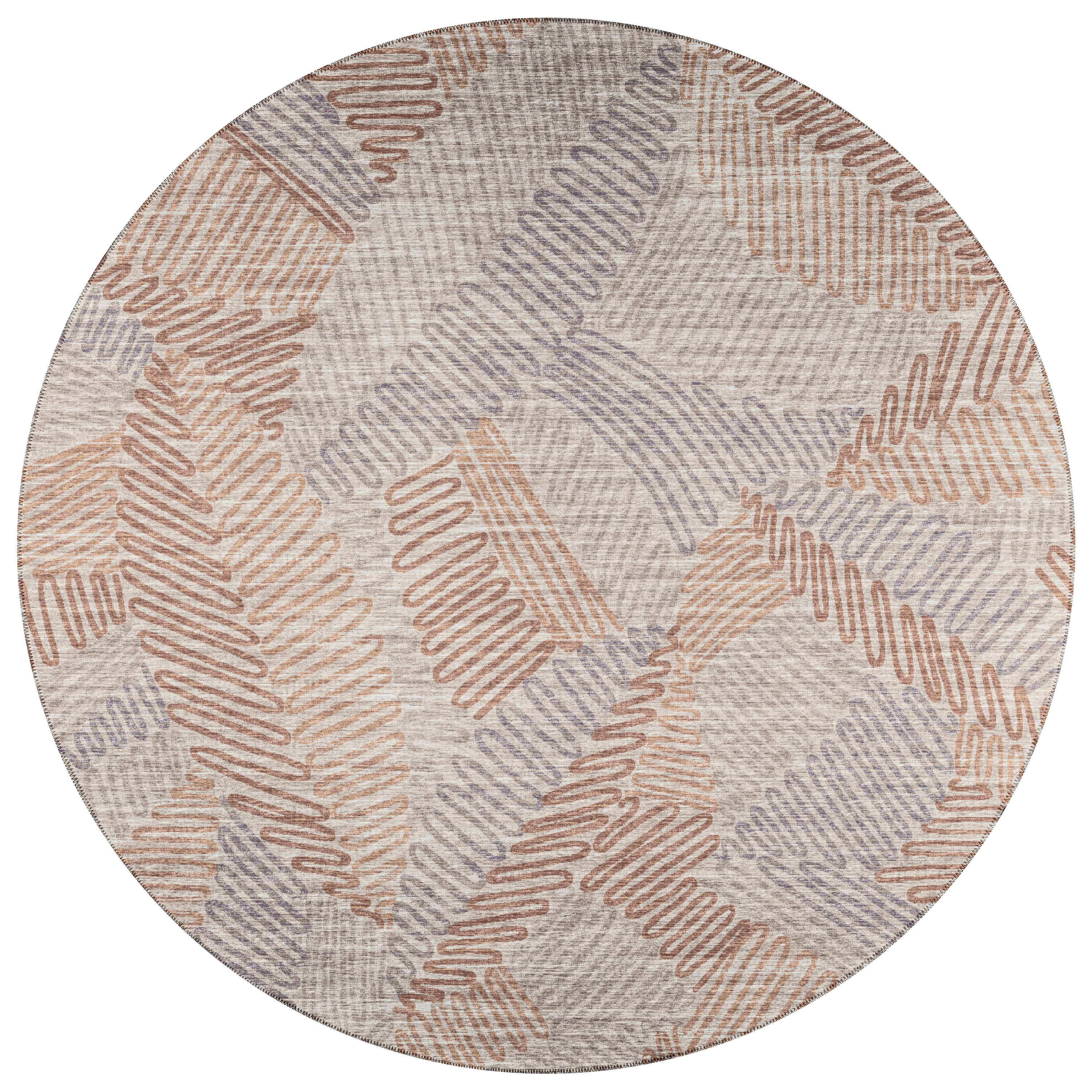 Addison Rugs AYU41MO8RO Yuma 8 x 8 (ft) Chenille Mocha Round Indoor/Outdoor Abstract Tropical Area rug