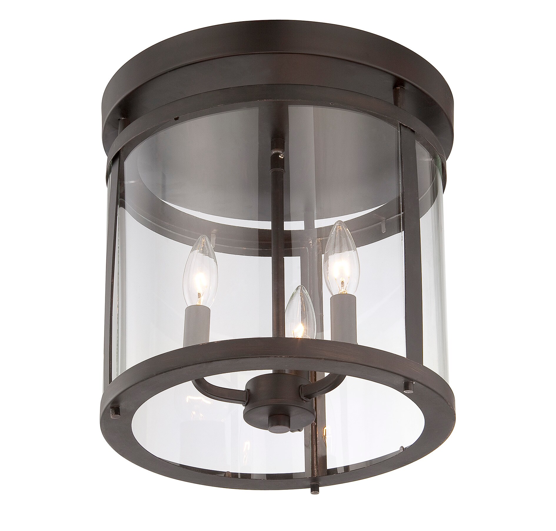 Transitional English Bronze 3-Light Semi-Flush Mount with Clear Glass