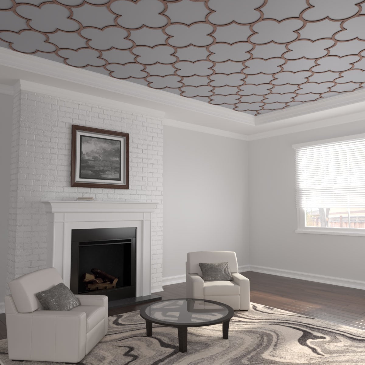 Ekena Millwork CELW33X33X0375WDLWA 33-in x 33-in Embossed Paintable/Stainable Wood Fretwork Wall Panel ( 7.59-sq ft )
