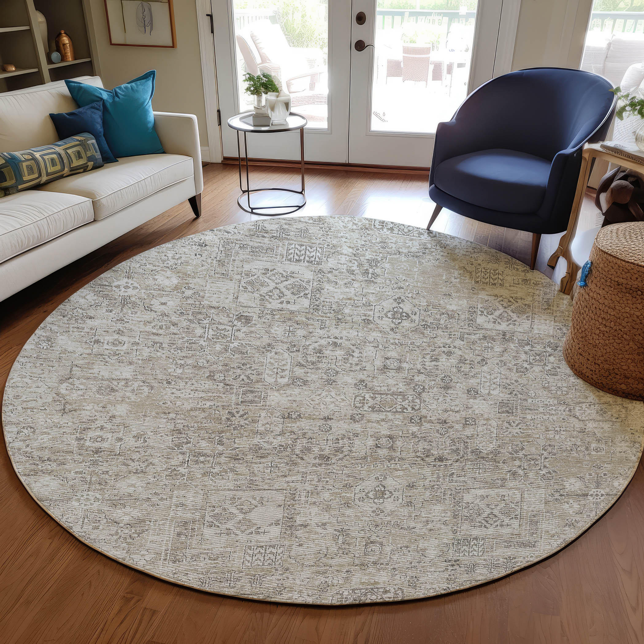 Addison Rugs ACN611TP8RO Chantille ACN611TP 8 x 8 (ft) Polyester Taupe Round Indoor/Outdoor Abstract Machine washable Area rug