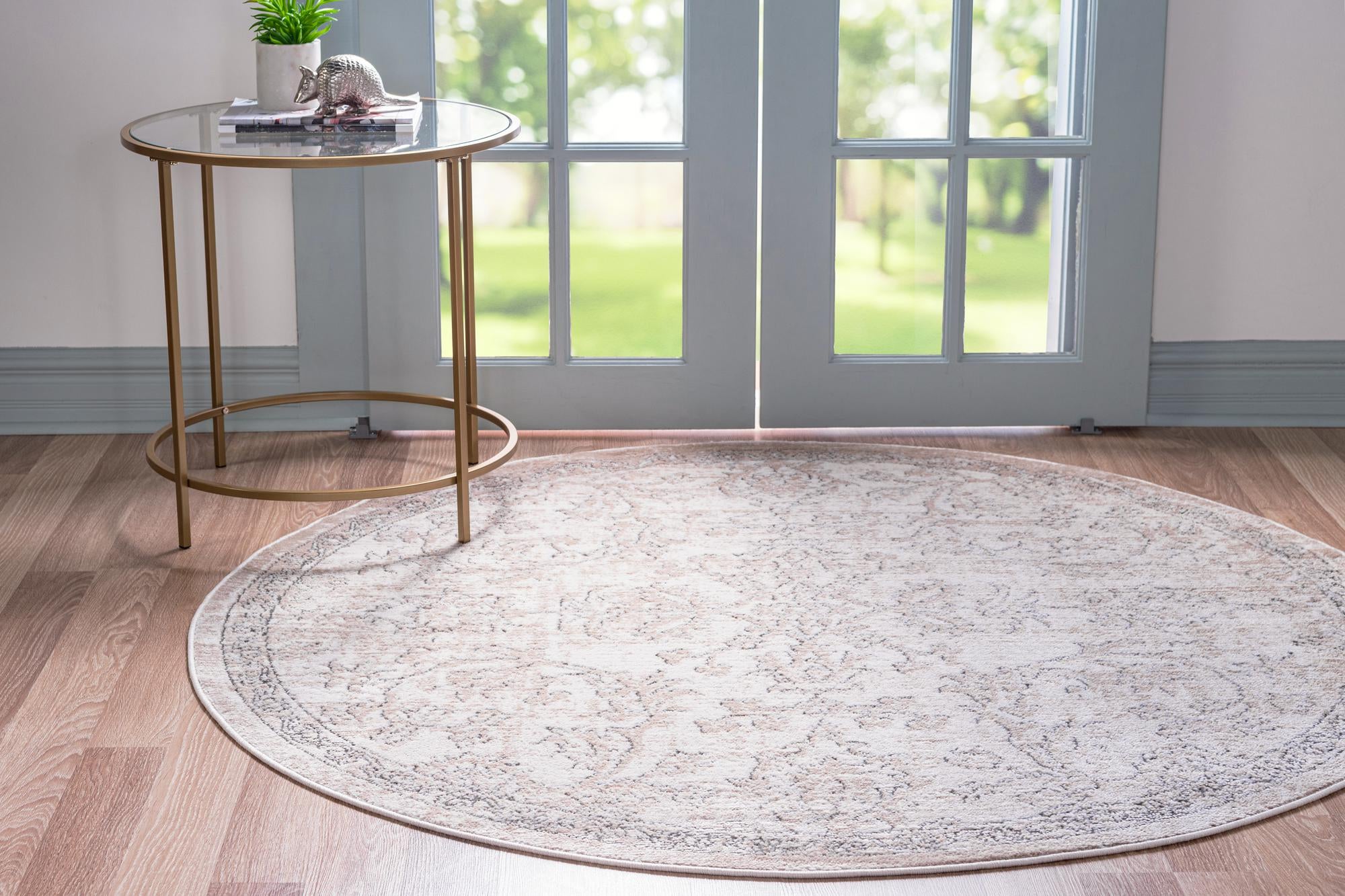 Unique Loom 3147443 Portland 5 x 5 (ft) Loomed Polypropylene Ivory Round Indoor Floral/Botanical Area rug