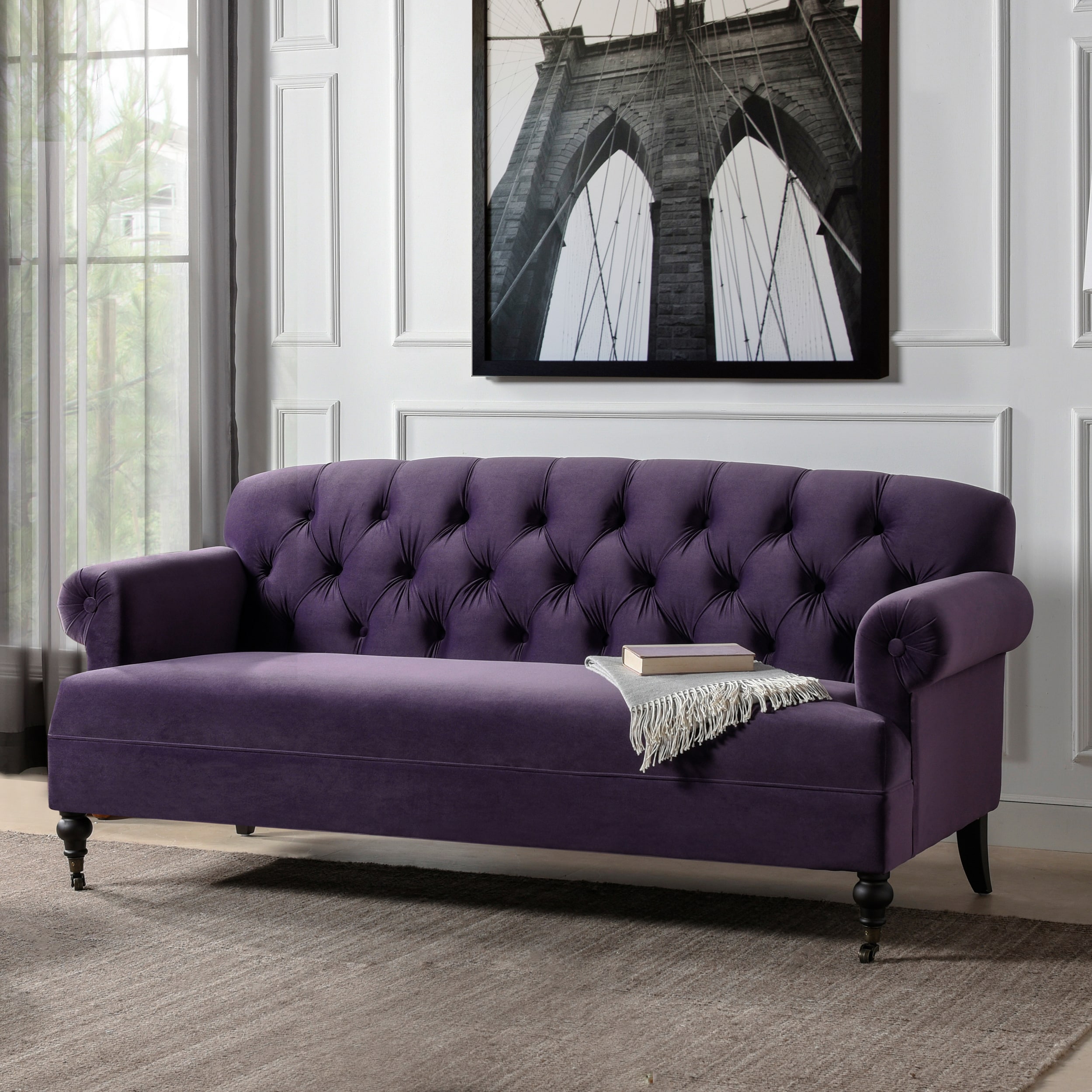 Jennifer Taylor Home Mackenzie 79-in Midcentury Purple Velvet 3-seater ...