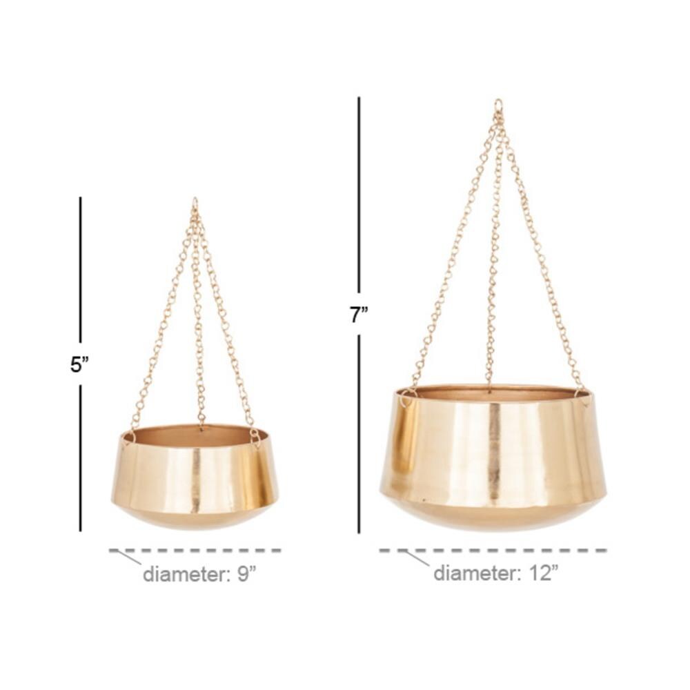 Gold Metal Indoor Outdoor Hanging Planters with Chains, Set of 2