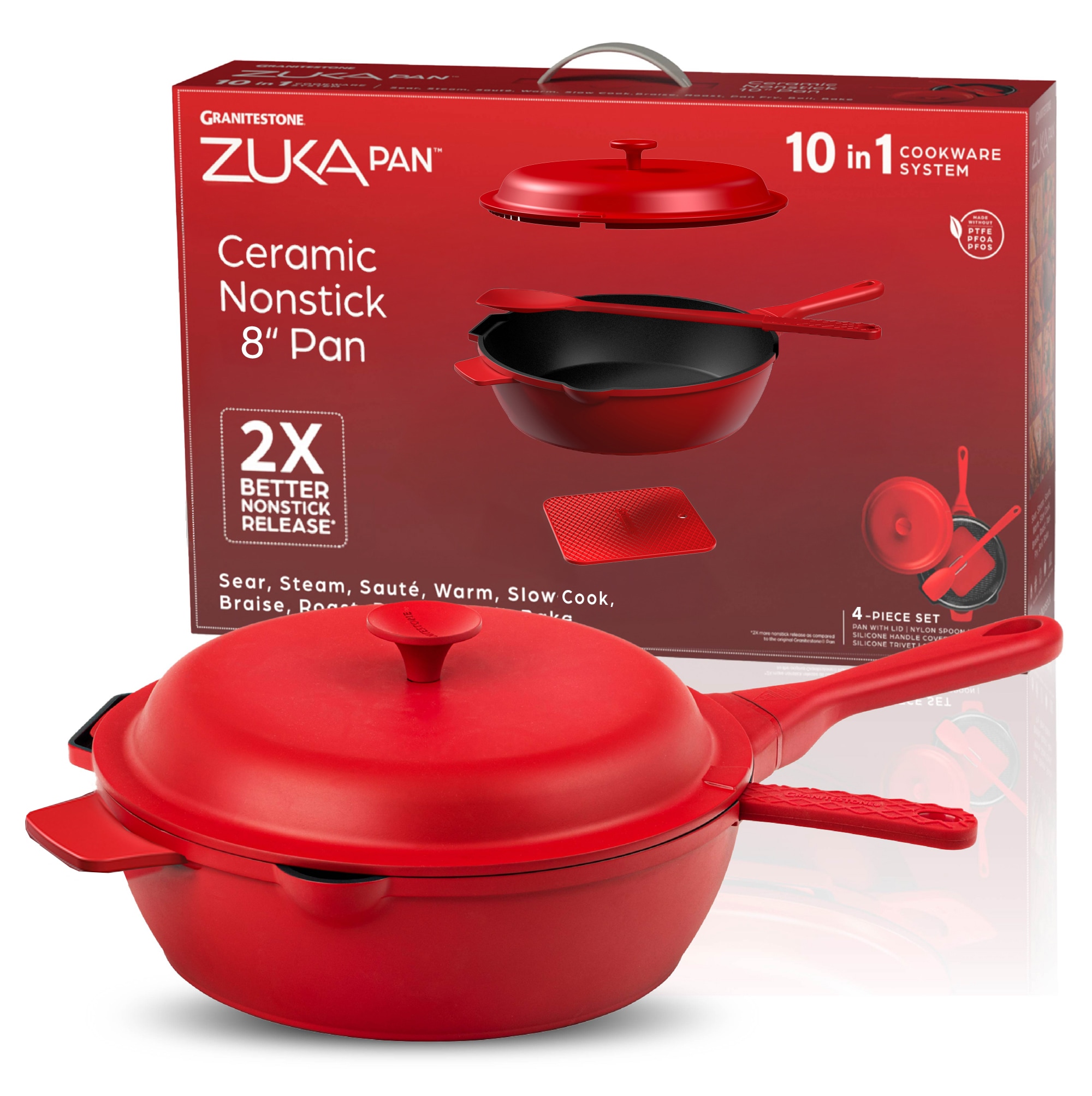 GraniteStone Diamond 6002 4 -Piece 8.3-in Ceramic Cooking pan with Lid