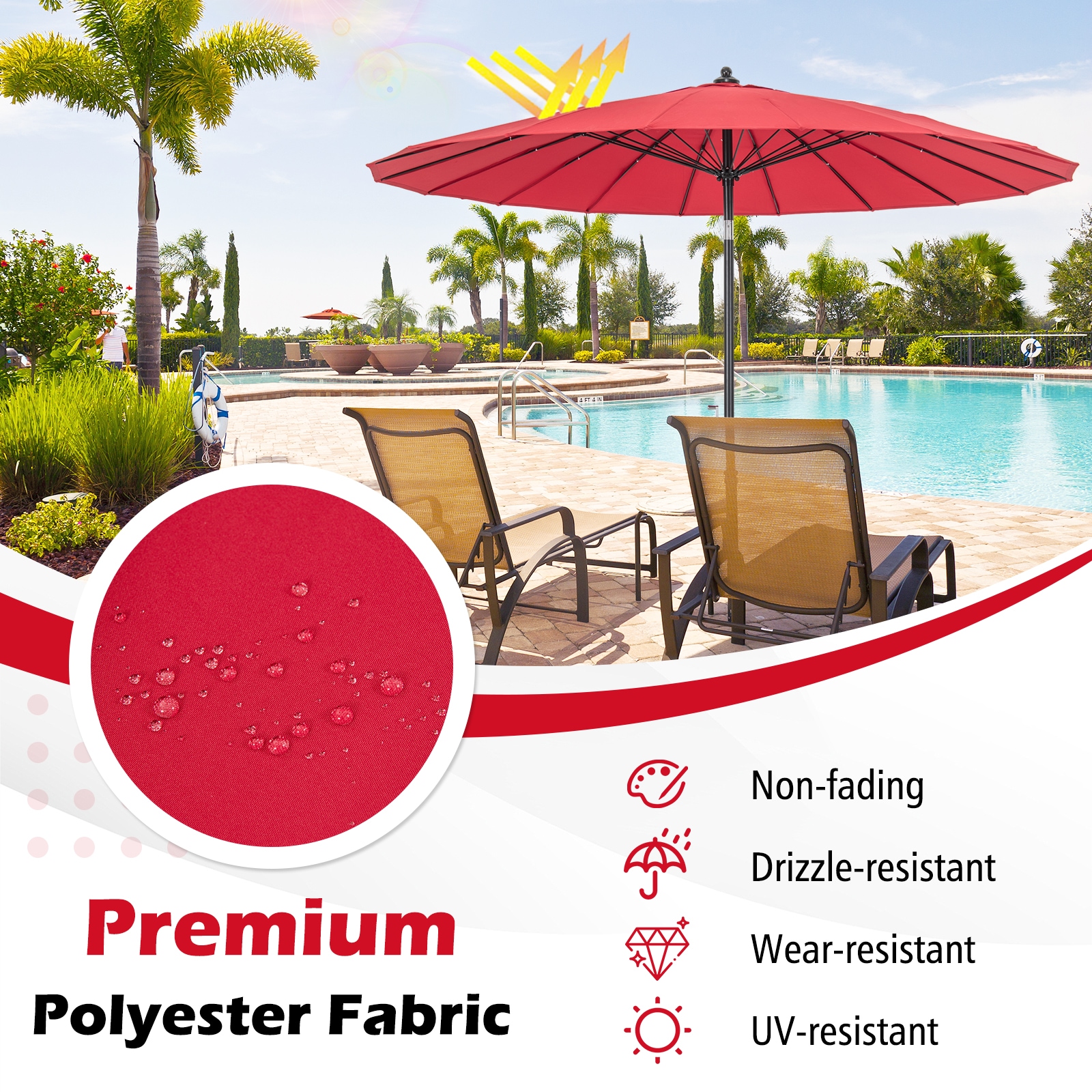 9-Foot Red Polyester and Aluminum Patio Umbrella