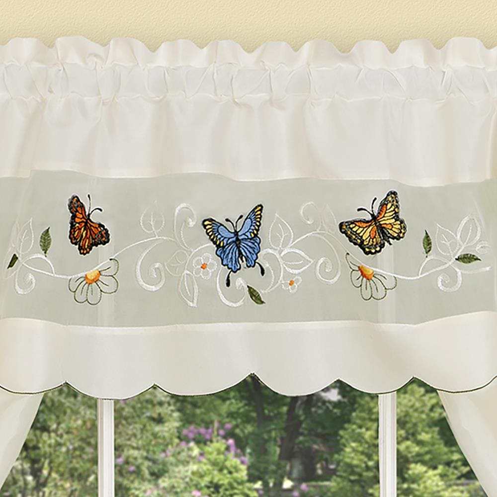 Daisy Meadow Blue Butterfly Embellished Cottage Window Curtain Set