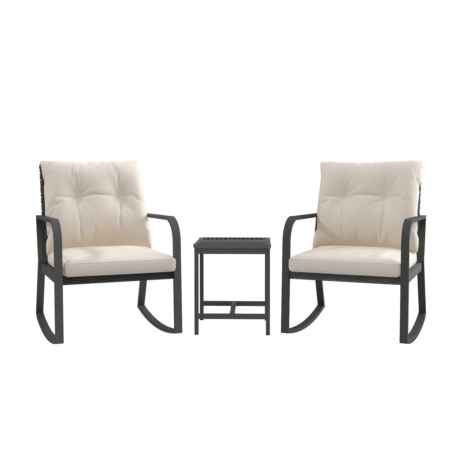 CESICIA SZ-LS-F71 Patio Chairs Set of 2 Beige Steel Frame Stationary Rocking Chair with Beige Cushioned Seat