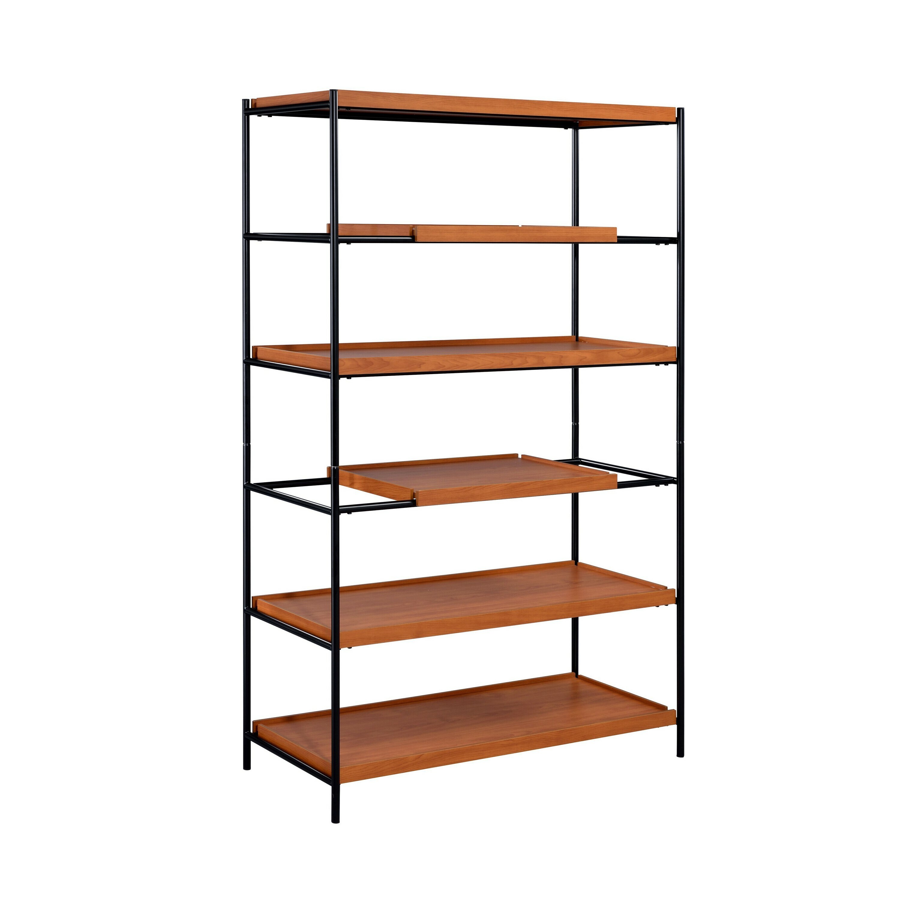 Benzara BM211106 Brown and Black Metal 5-Shelf Bookcase (17-in W x 70-in H x 42-in D)