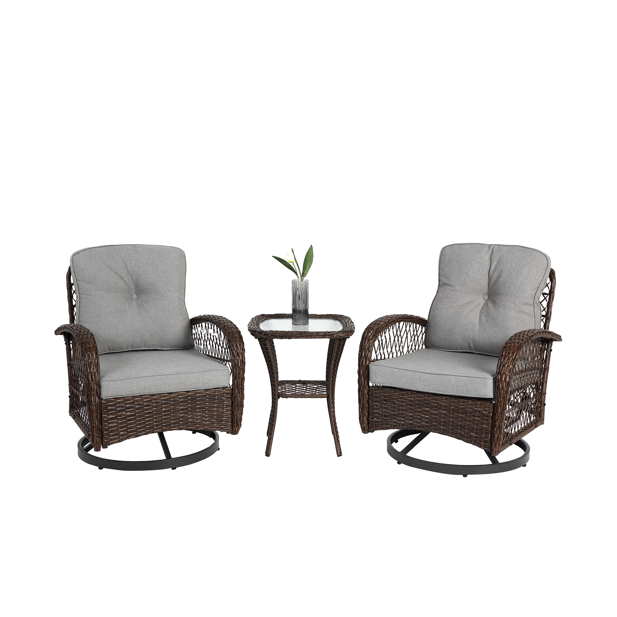 Bybafun YB0600046 3 -Piece Wicker Patio Conversation Set with Gray Cushions