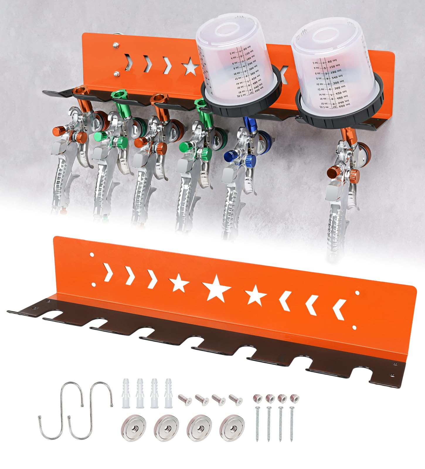 Vrbgify Paint Spray Gun Rack Magnetic or Wall Mount Holds Seven Gravity Feed Guns or Four with Cups Heavy Duty Steel Organizer with SHooks for #LVG0812V169