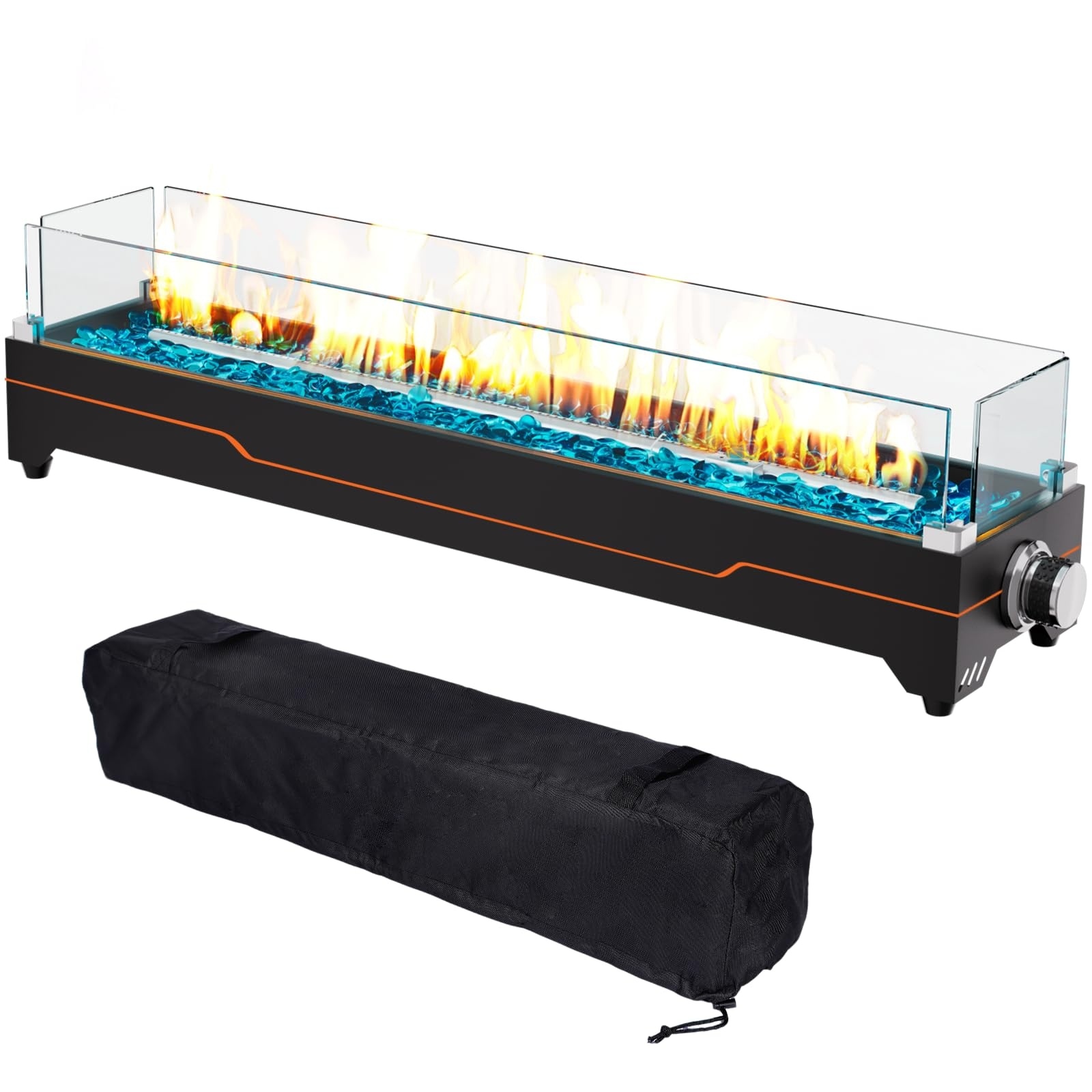 ITOPFOX  36 inch Portable Tabletop Propane Fire Pit Kit 50000 BTU Outdoor Gas Fireplace with Glass Wind Guards Fire Glass Beads Cover 1 Piece