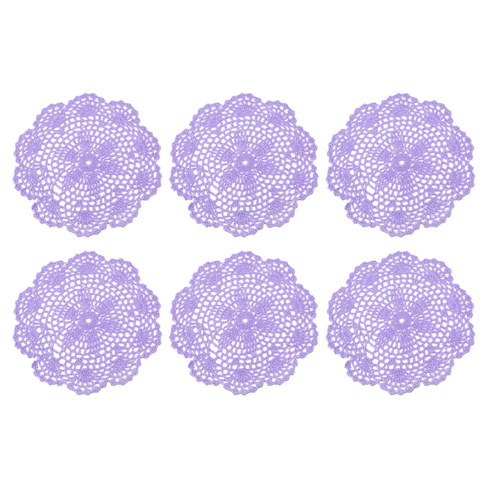 Unique Bargains Crochet Doilies 6pcs 8 Inch - Handmade Crochet Cotton Coaster Round Lace Placemats with Floral Patterns for Wedding Party Decoration (Light Purple)