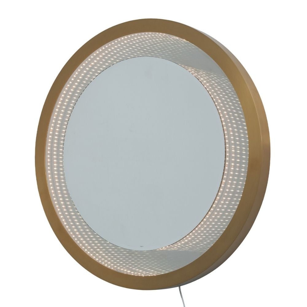 Starfall Infinity LED Round Wall Mirror with Brushed Brass Frame