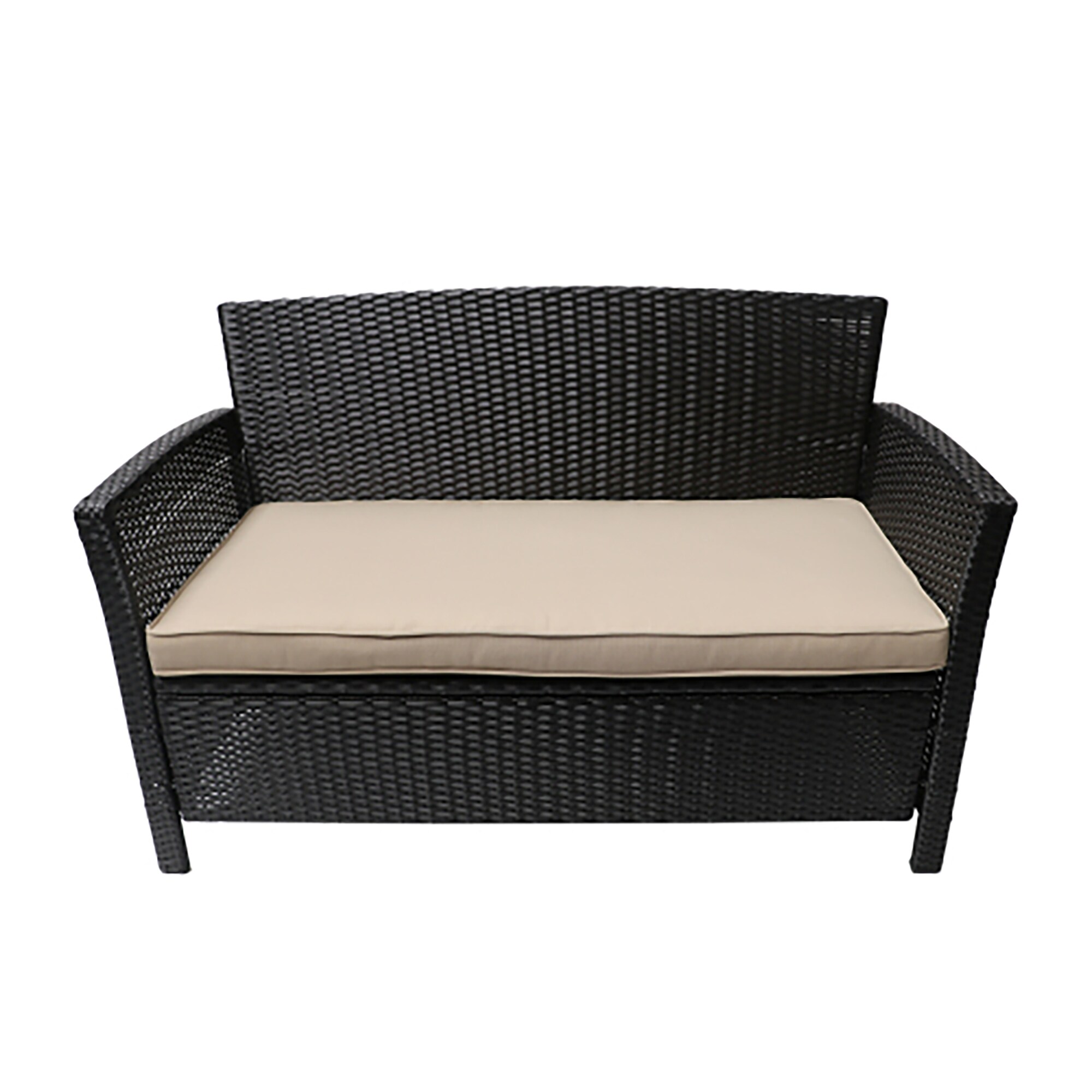 CASAINC CA-4A02BC Outdoor 2-Seater Faux Wicker Rattan Style Sofa Wicker Patio Conversation Set with Tan Cushions