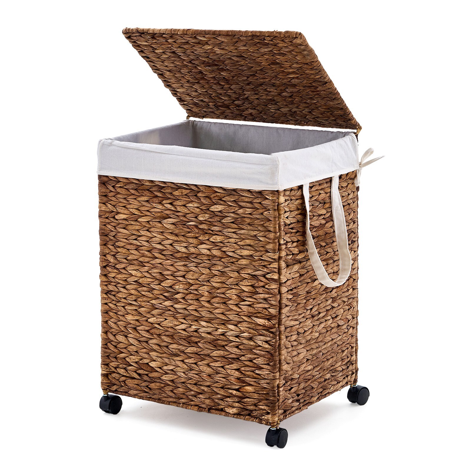 GlasFlength 26 Inch Rolling Laundry Hamper with Lid, Side Carrying Straps, and Removable Liner Wicker Storage Basket with Wheels