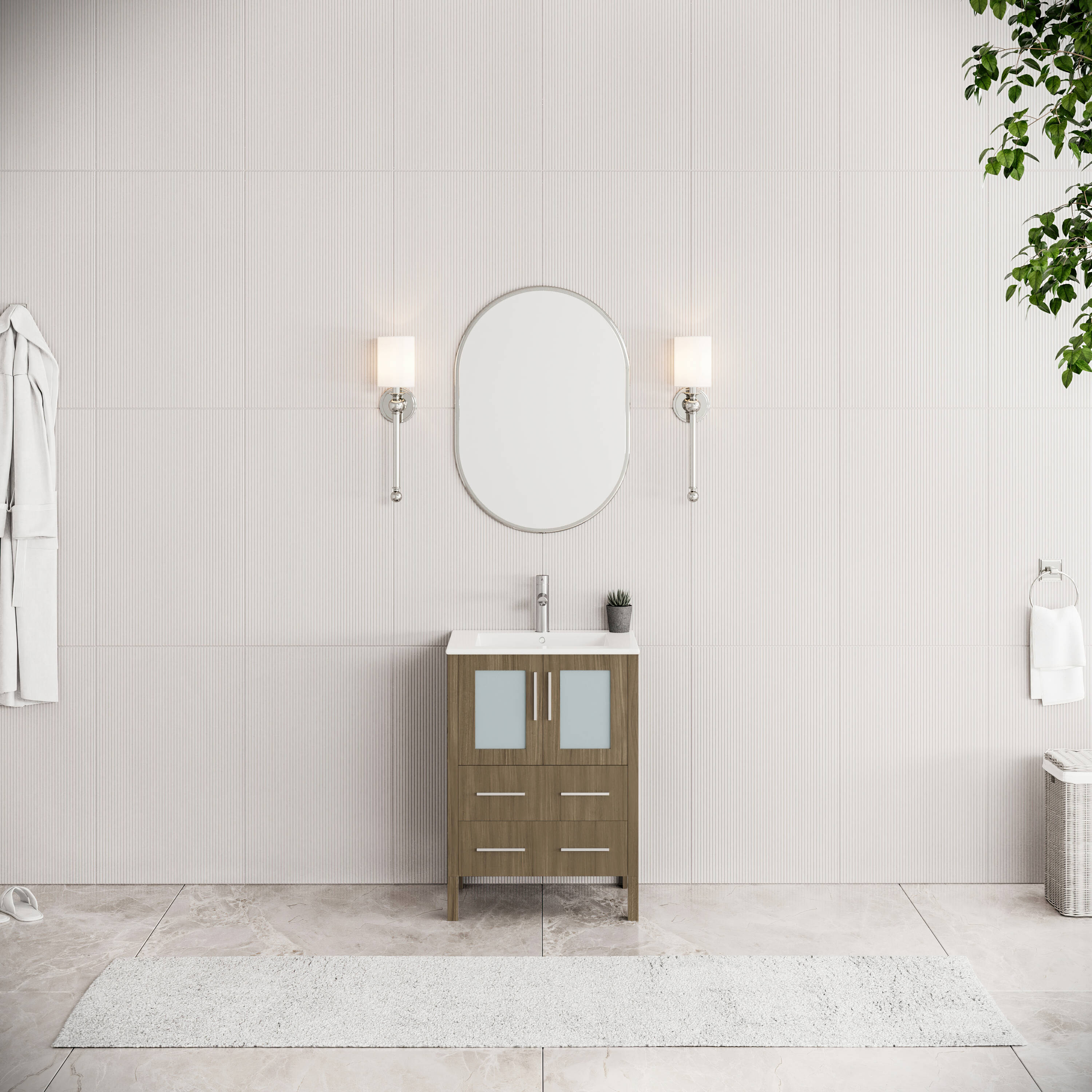 Fresca FCB6224GO-I Torino 24-in Gray Oak Single sink Bathroom Vanity with White Ceramic Top