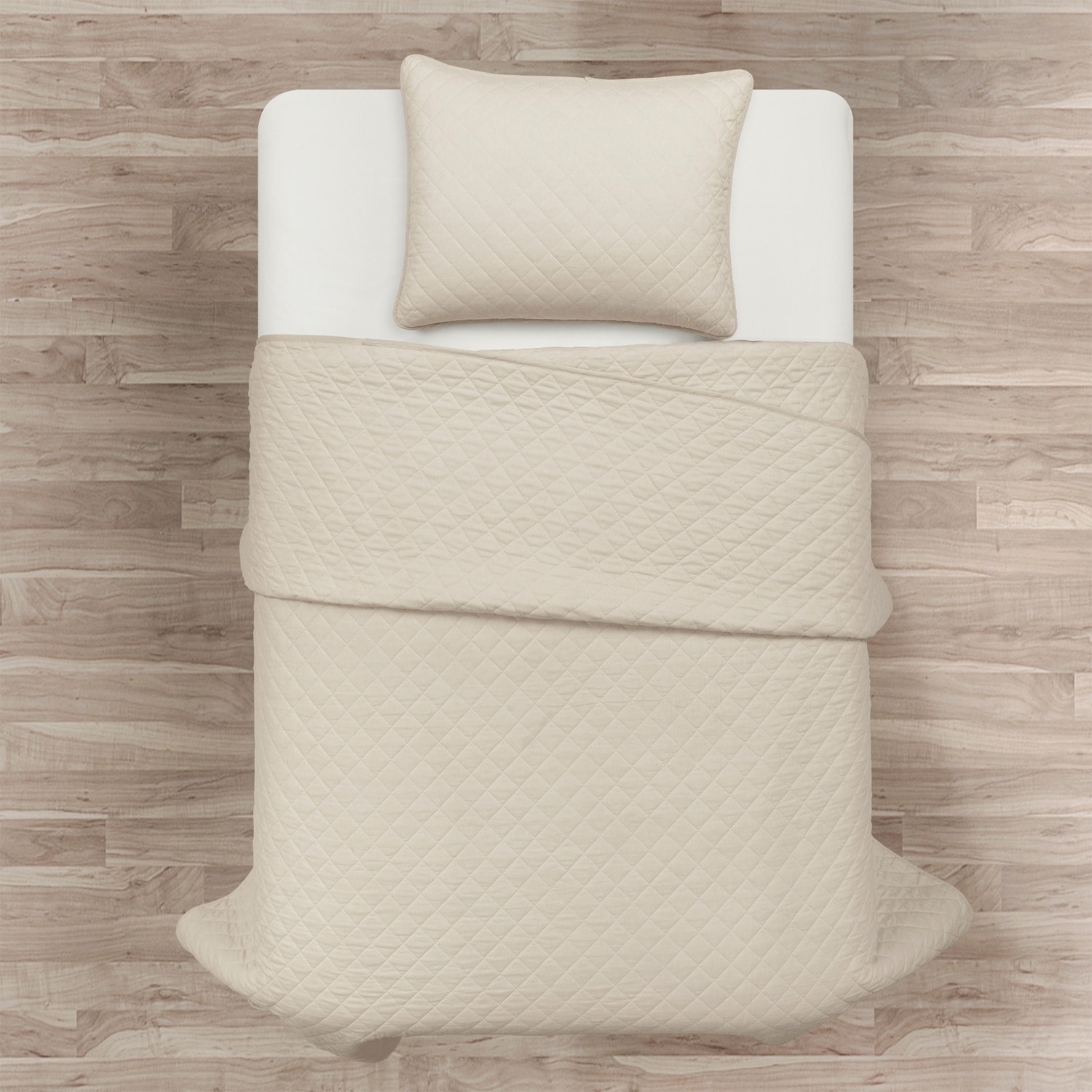 Ava Diamond Neutral Cotton Twin Reversible Quilt Set