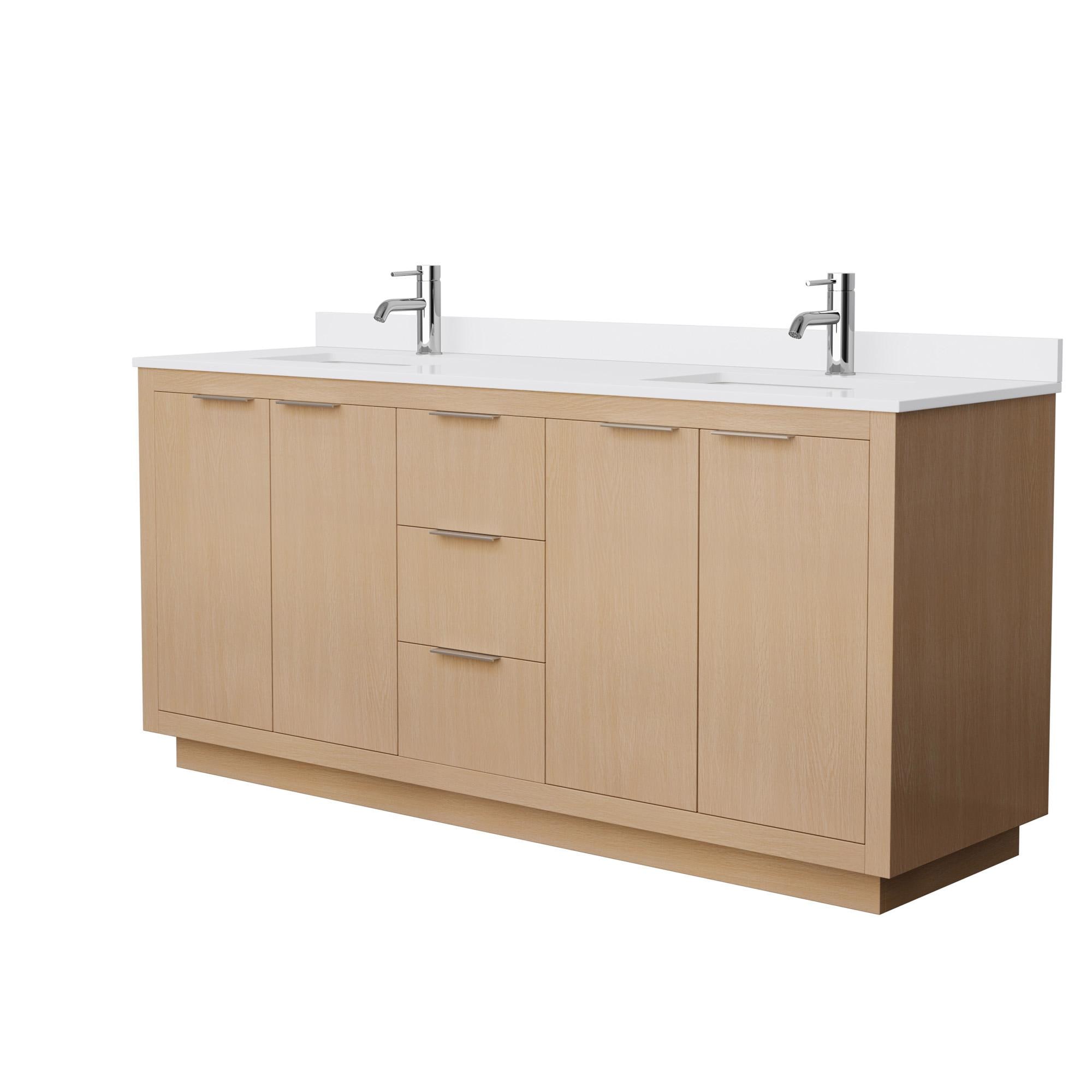 Wyndham Collection WCF282872DLSWCUNSMXX Maroni 72-in Light Straw with Brushed Nickel Trim Undermount Double Sink Bathroom Vanity with White Cultured Marble Cultured Marble Top